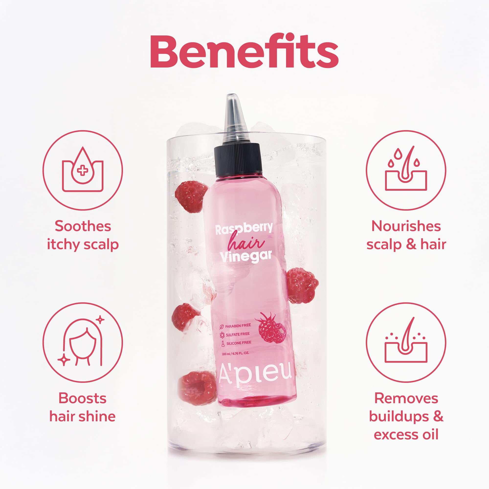 A’PIEU Raspberry Hair Vinegar Rinse – Scalp Cleanse & pH-Balanced Detox for Oily/Itchy Scalp (K-Beauty) 6.76 fl oz