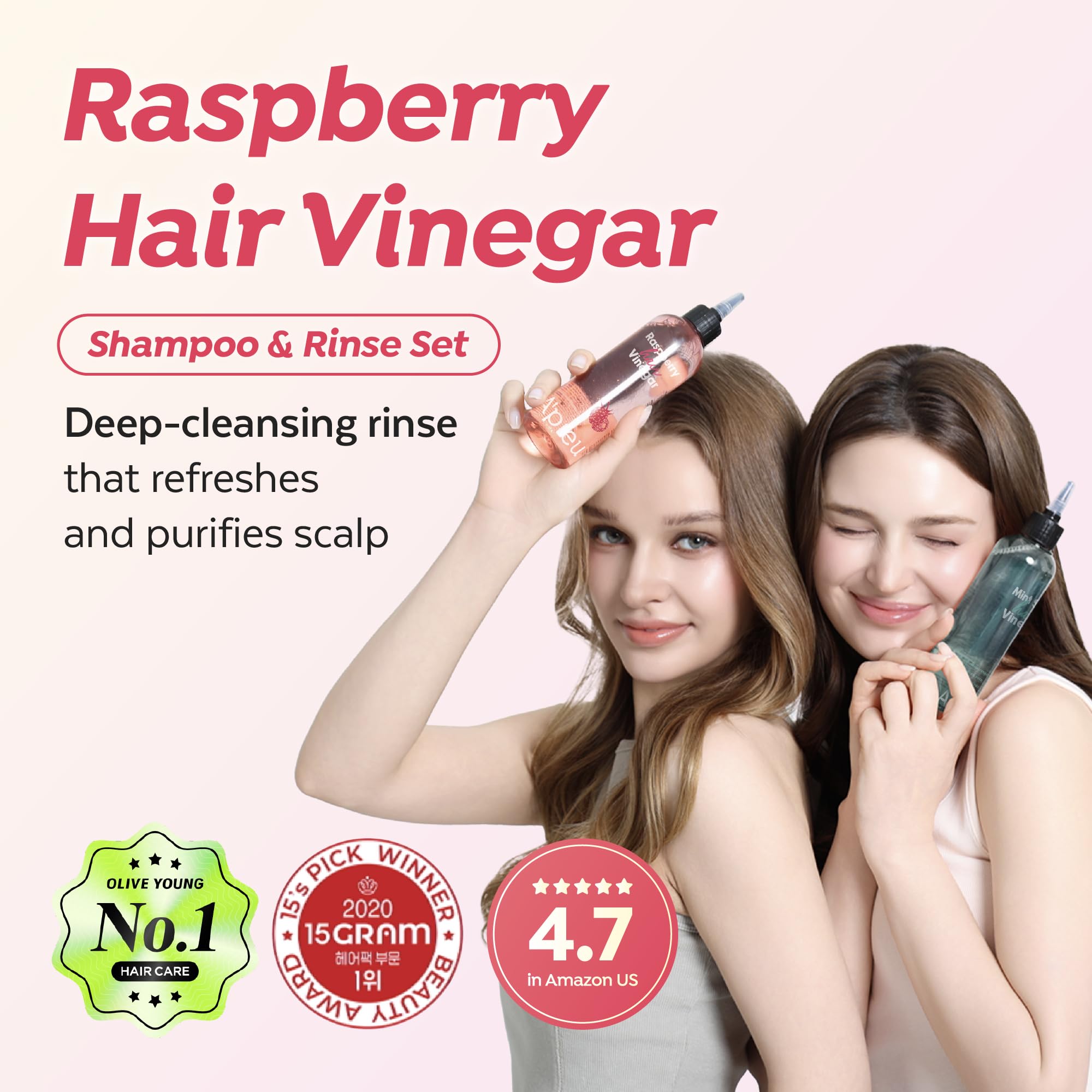 A'PIEU Raspberry Vinegar Shampoo & Hair Vinegar Rinse Set – Scalp Clarifying & pH-Balanced