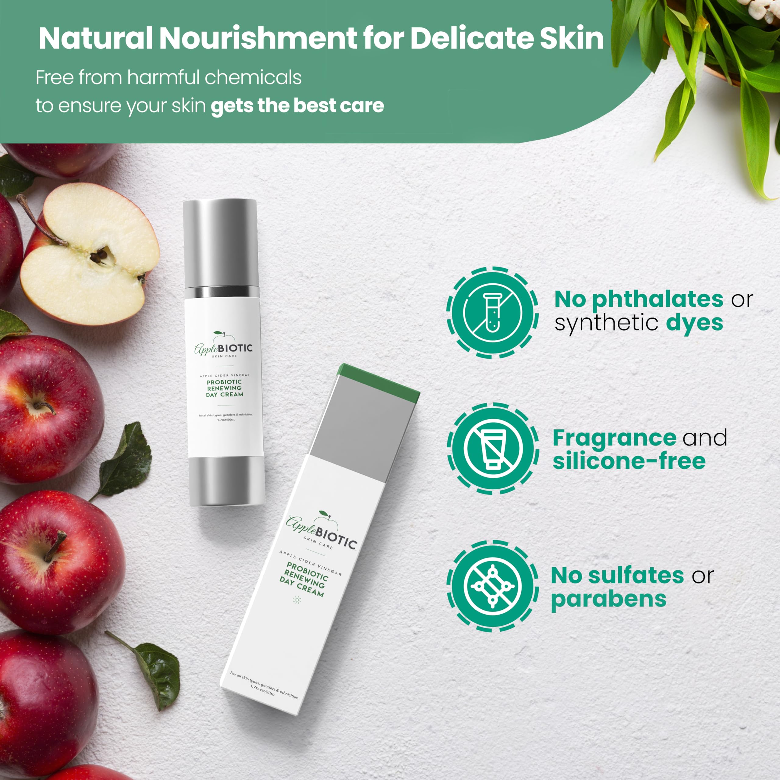 AppleBiotic Hydrating Face Cream – Fragrance-Free, For Dry, Oily & Sensitive Skin | 1.7 oz
