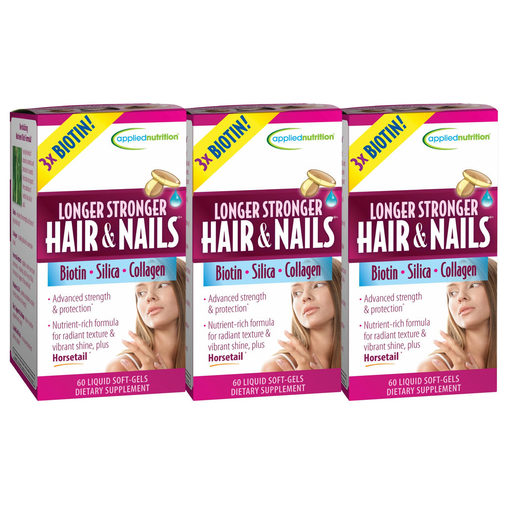 Applied Nutrition Longer Stronger Hair & Nails – 3 Pack, 60 Liquid Soft-Gels
