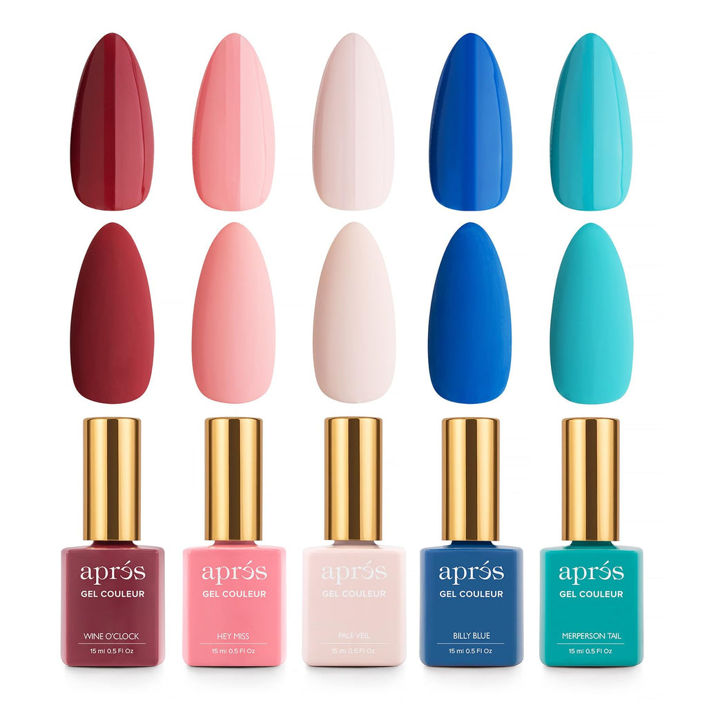 APRÉS Gel Couleur Combo Set: 5-Color Gel Polish with Brush-X – 2024 Edition (Set 10)