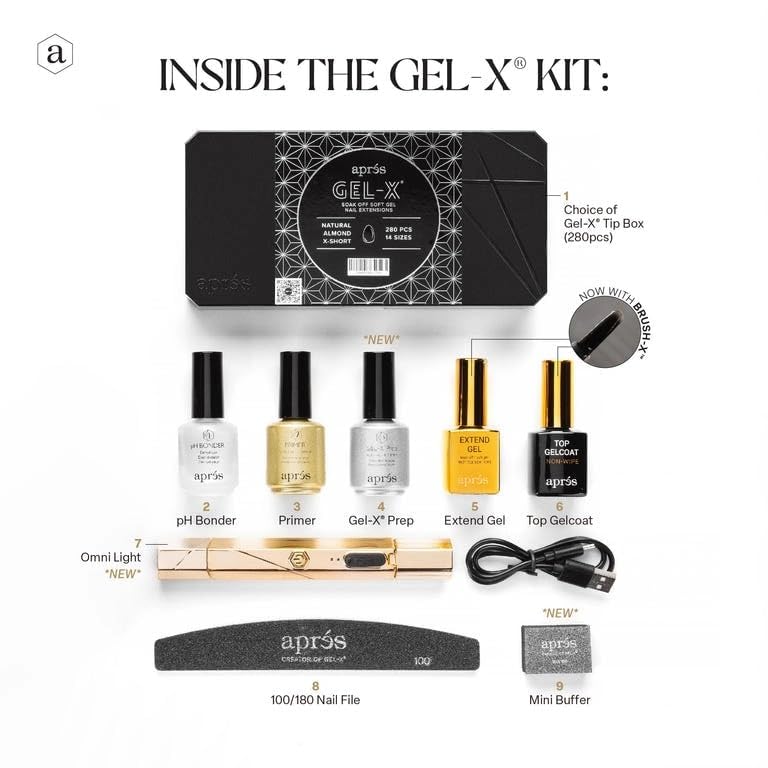 APRES Gel-X Nail Starter Kit – 14 Sizes incl. Half Sizes | Sculpted Stiletto Medium (2025 Edition)