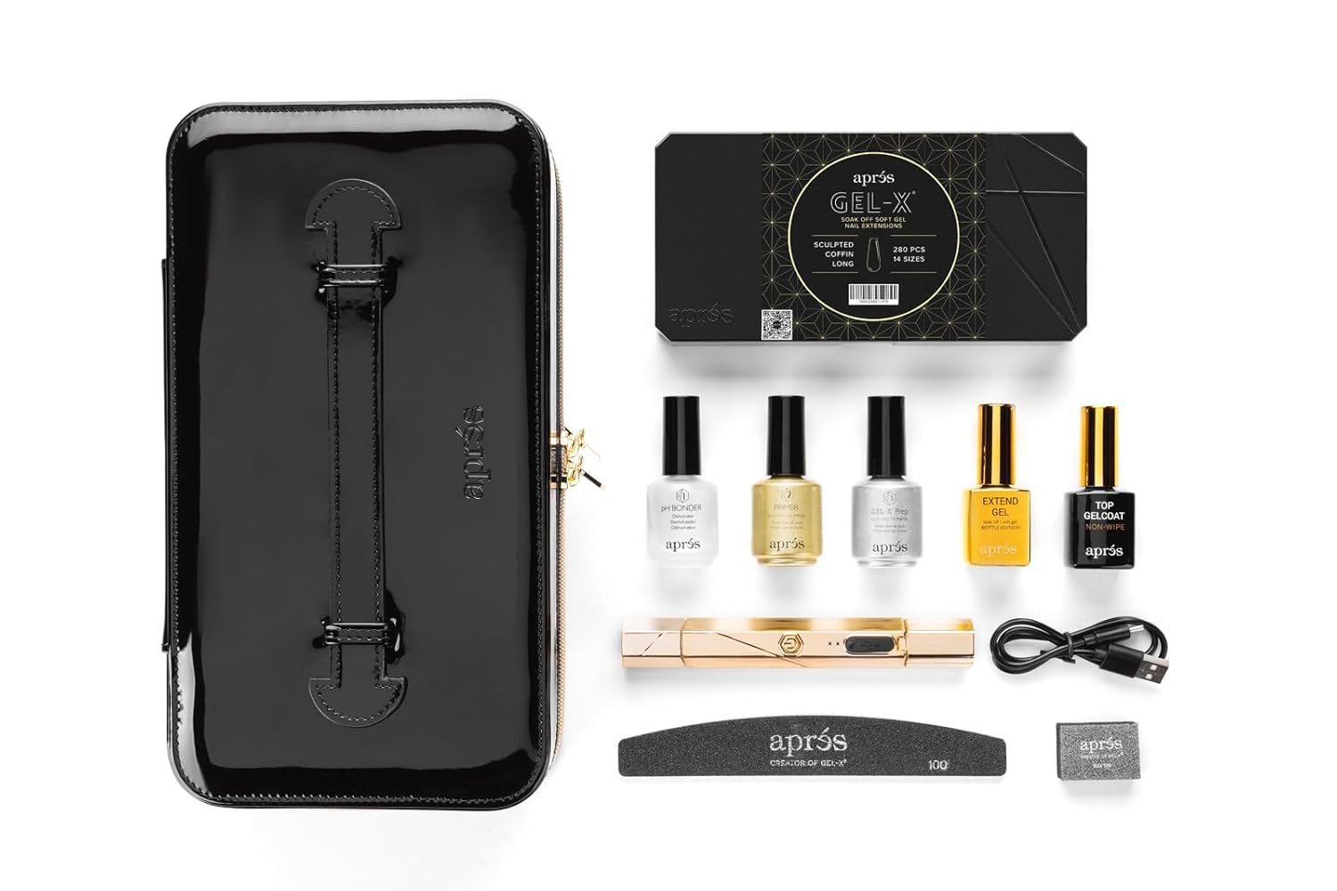 APRÉS Gel-X Nail Professional Starter Kit – 14 Sizes Including Half Sizes (00–9, 4.5/5.5/6.5) | 2025 Sculpted Coffin Long Edition
