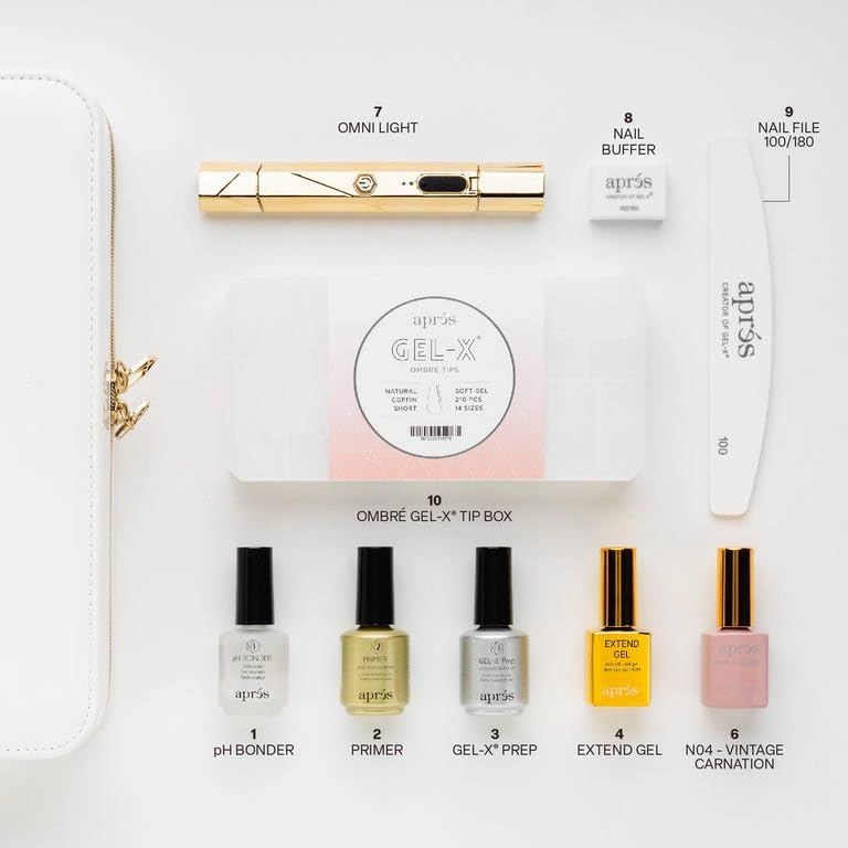 APRÉS Ombre Gel-X Nail Extension Kit — 14 Sizes 00–9, Natural Round Short