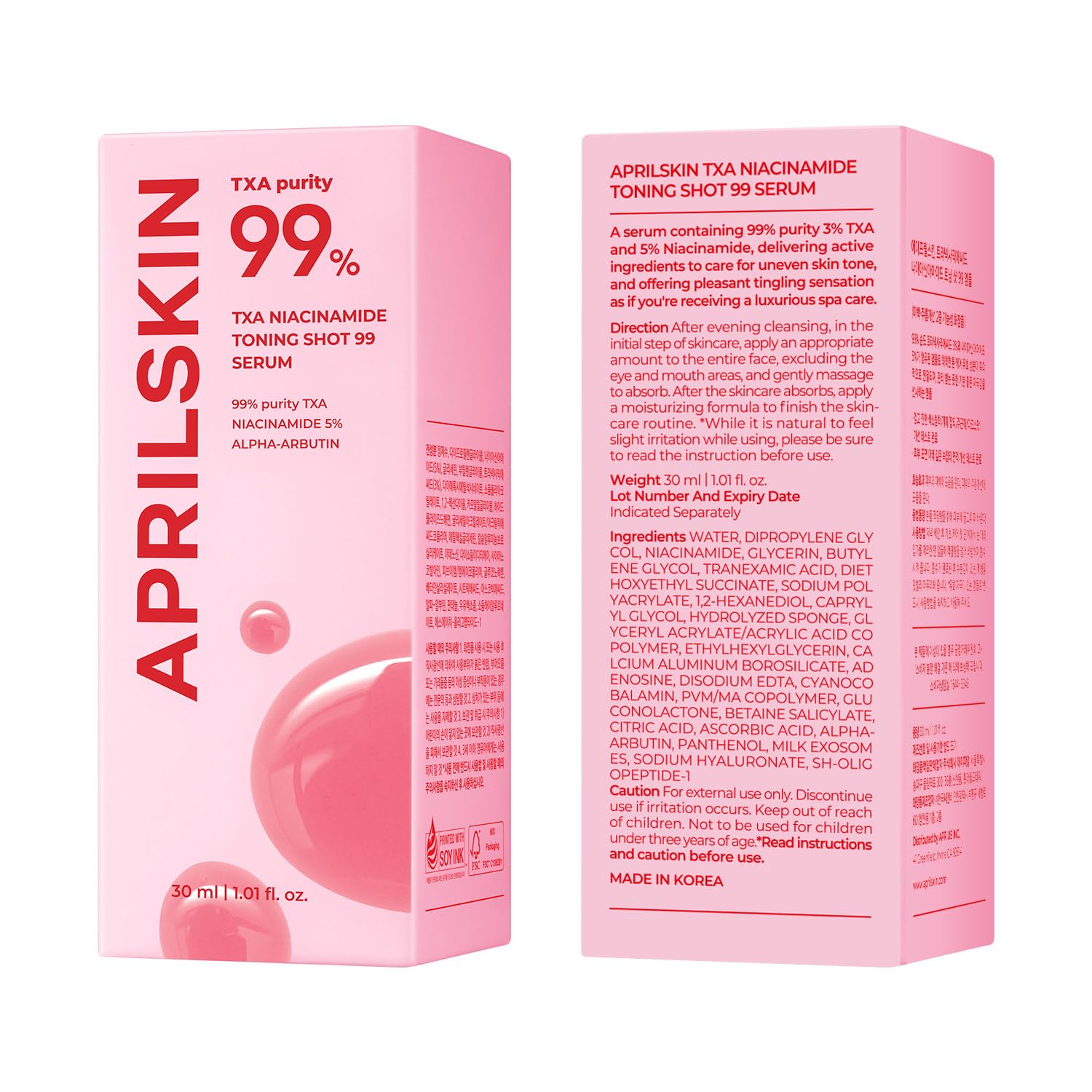 APRILSKIN TXA Niacinamide Toning Shot – 99% TXA + Niacinamide 5% | Skin Booster Serum