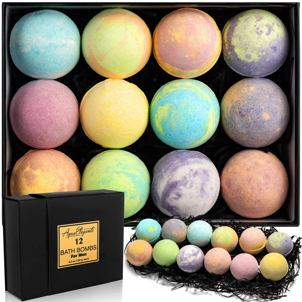 Aqua Elegante Luxury Bath Bombs for Men – Gift Set of 12 with Organic Essential Oils
