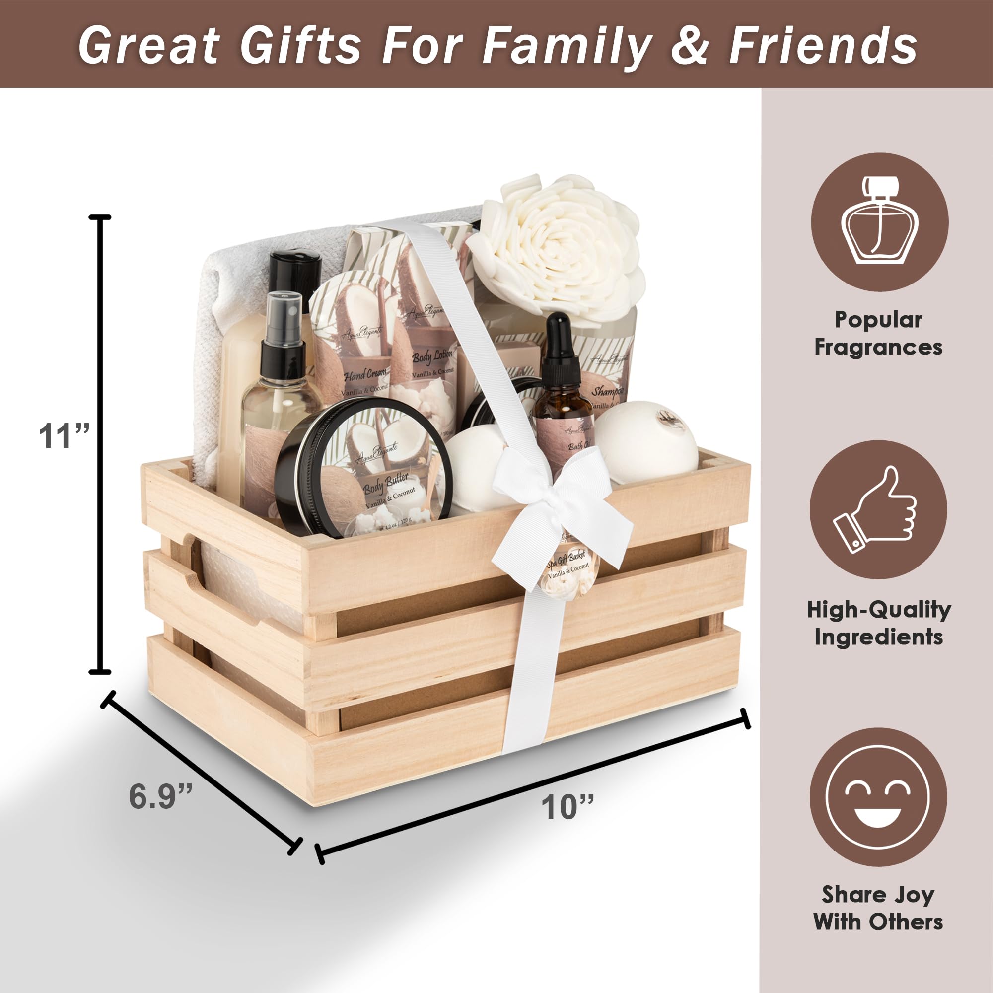 Aqua Elegante Bath Spa Gift Sets – Coconut & Vanilla Luxury Basket