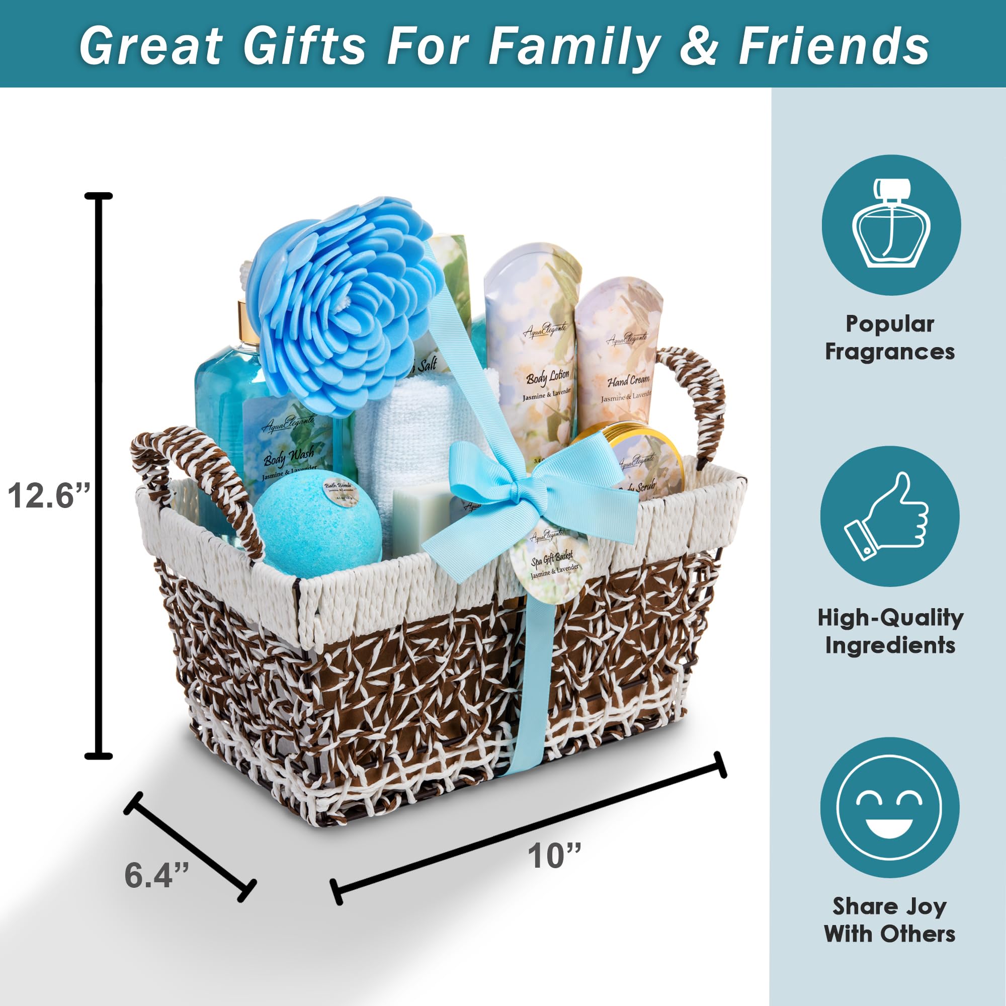 Aqua Elegante Spa Baskets for Women – Jasmine & Lavender Luxury Bath Set