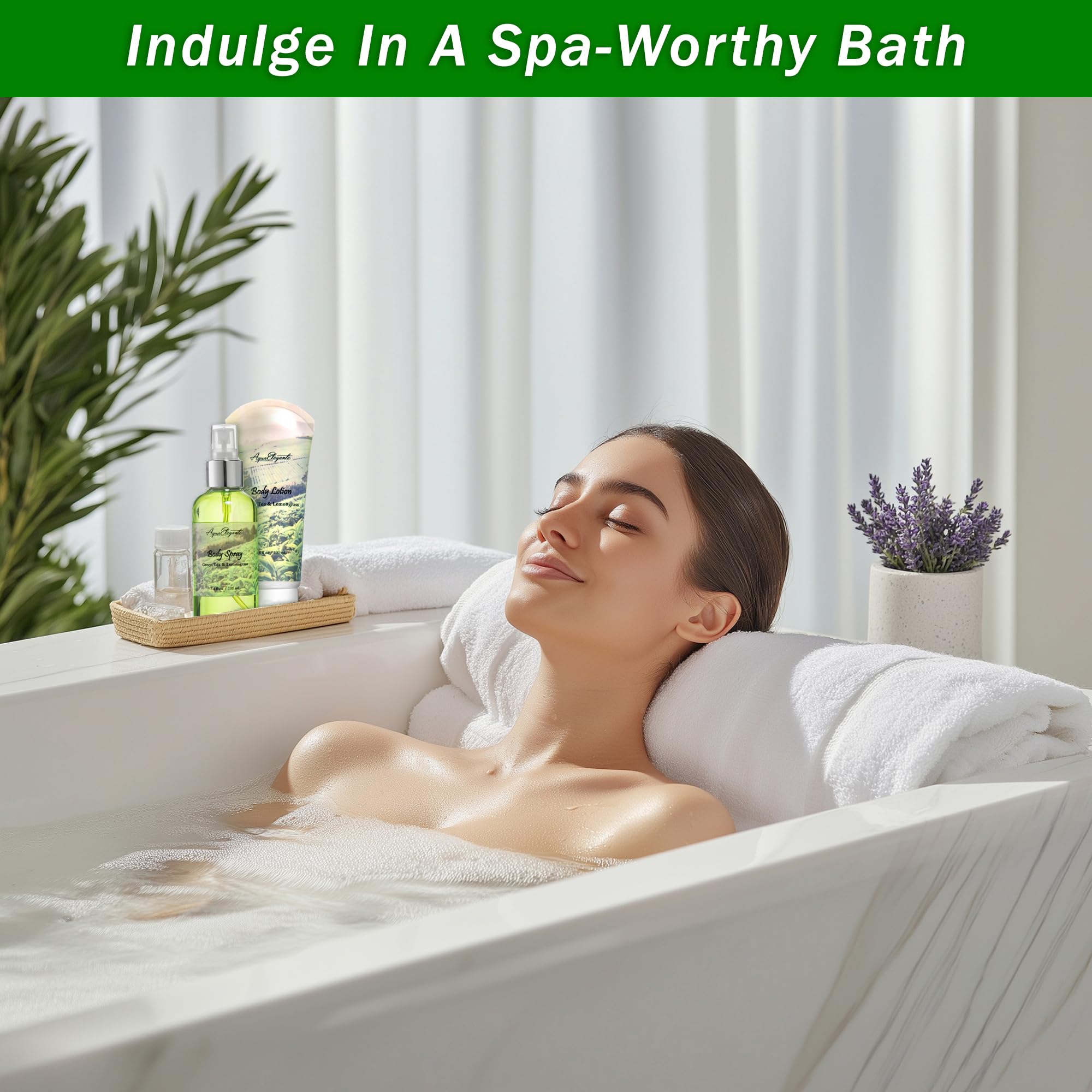 Aqua Elegante Spa Gift Baskets for Women | Luxury Green Tea & Lemongrass Bath Set