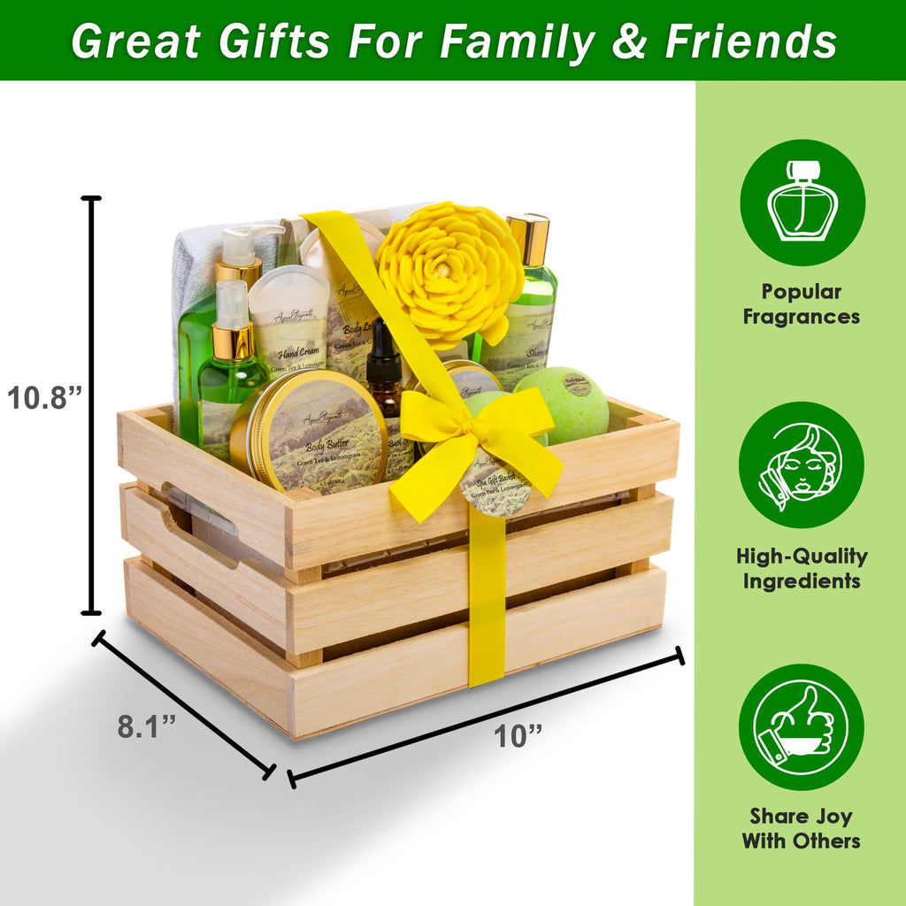 Aqua Elegante Bath Spa Gift Sets - Luxury Green Tea & Lemongrass Spa Kit