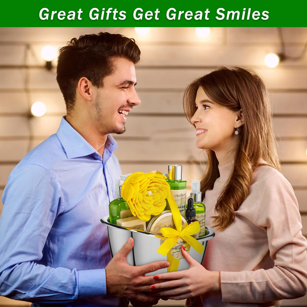 Aqua Elegante Spa Gift Baskets for Women | Luxury Green Tea & Lemongrass Bath Set