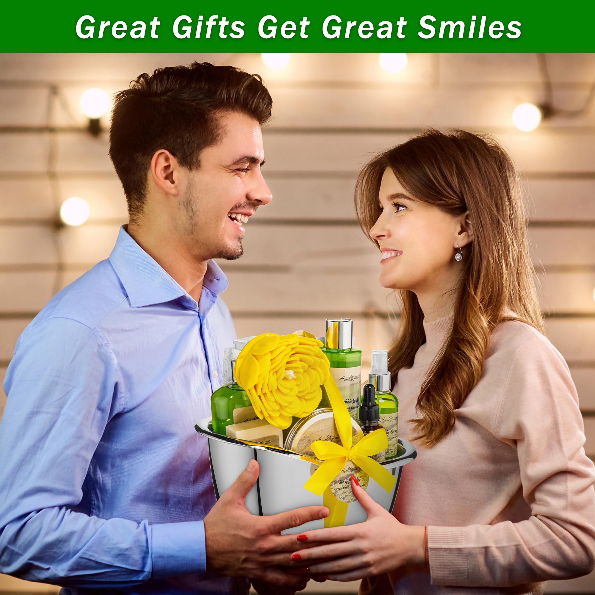 Aqua Elegante Spa Gift Baskets for Women | Luxury Green Tea & Lemongrass Bath Set