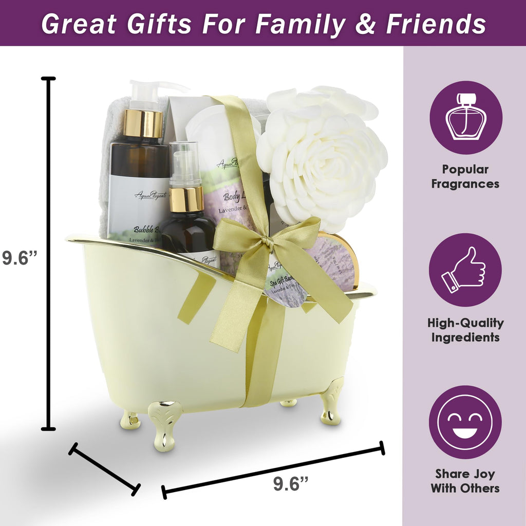 Aqua Elegante Spa Gift Baskets for Women – Lavender & Tea Tree Oil Bath Set