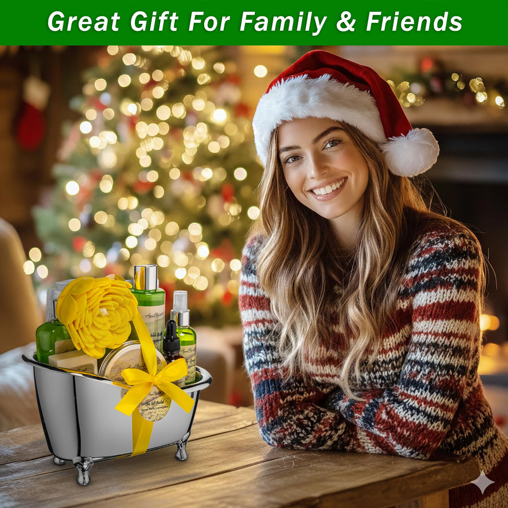Aqua Elegante Spa Gift Baskets for Women | Luxury Green Tea & Lemongrass Bath Set