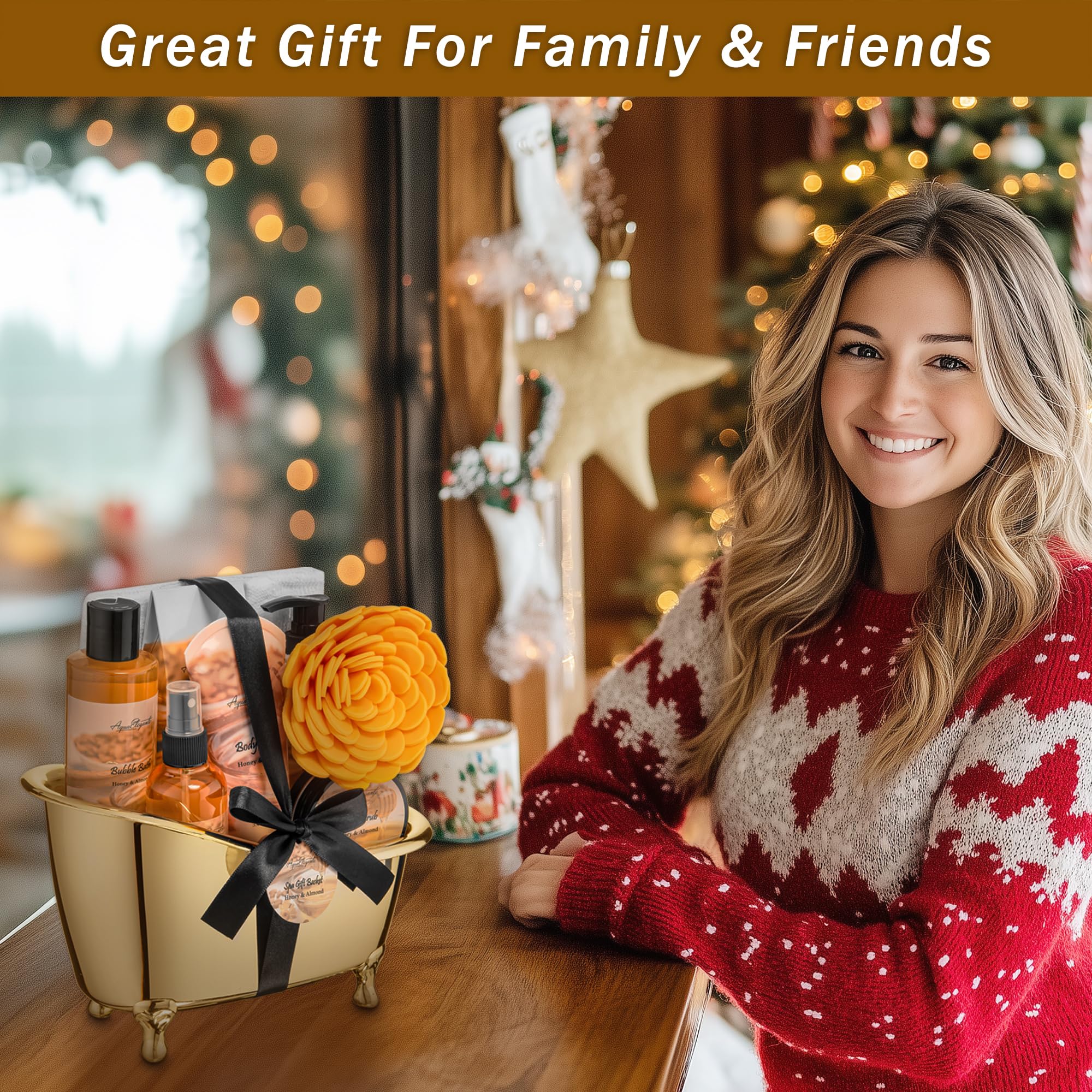 Luxury Spa Gift Baskets for Women | Aqua Elegante Honey & Almond Bath Set
