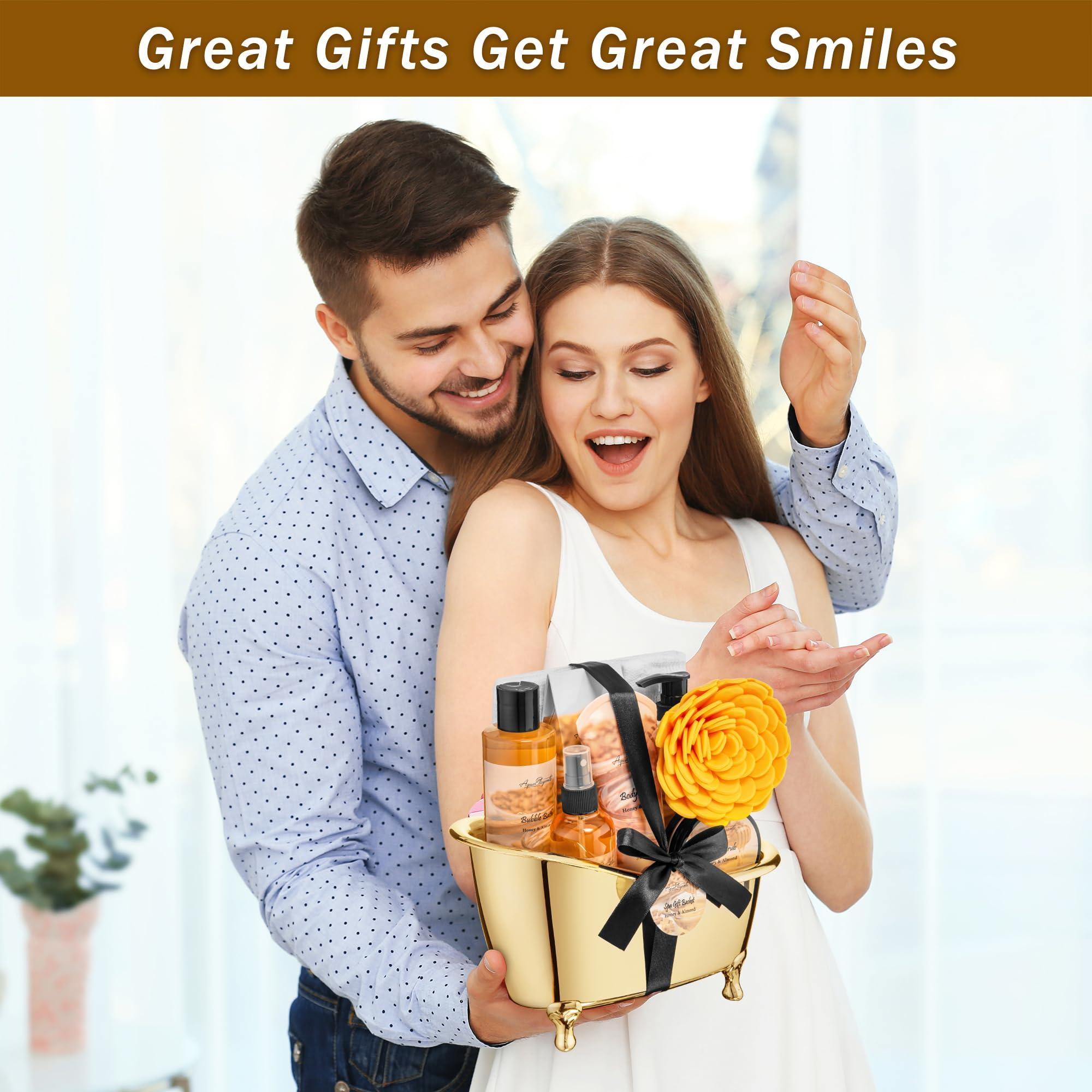 Luxury Spa Gift Baskets for Women | Aqua Elegante Honey & Almond Bath Set