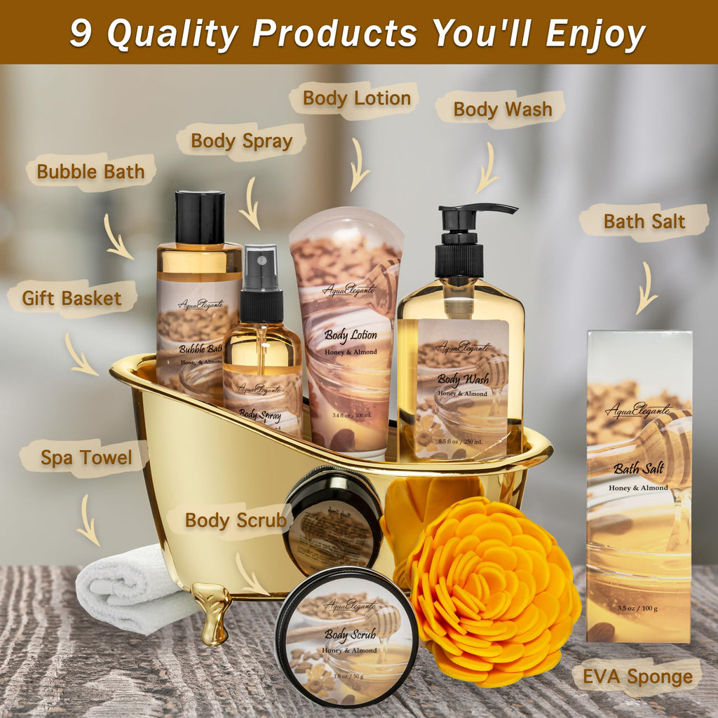 Luxury Spa Gift Baskets for Women | Aqua Elegante Honey & Almond Bath Set