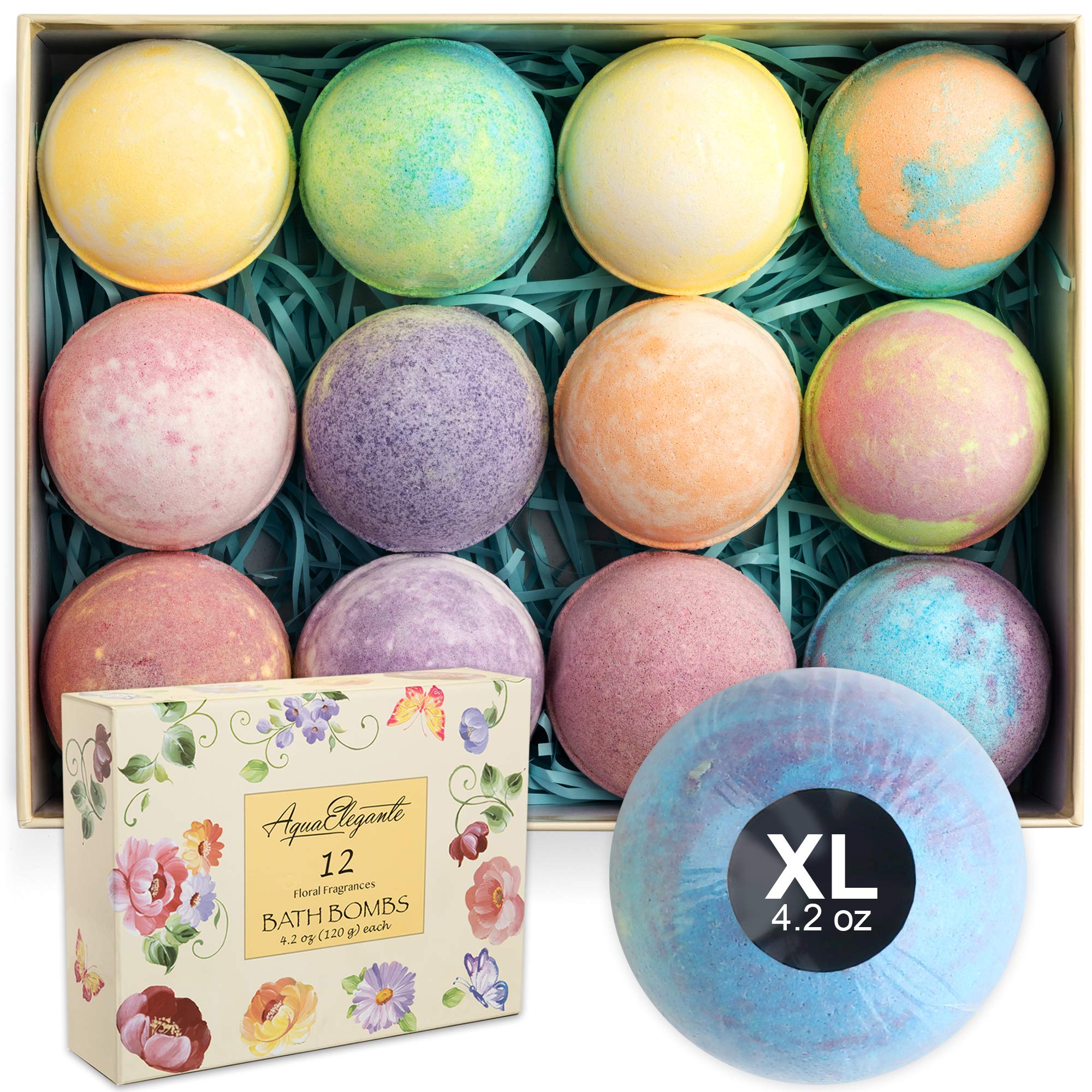 Flower Bath Bombs Gift Set – 12 Large Natural Bath Bombs by Aqua Elegante