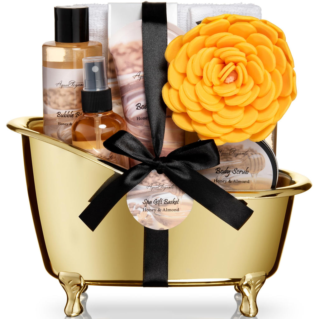 Luxury Spa Gift Baskets for Women | Aqua Elegante Honey & Almond Bath Set