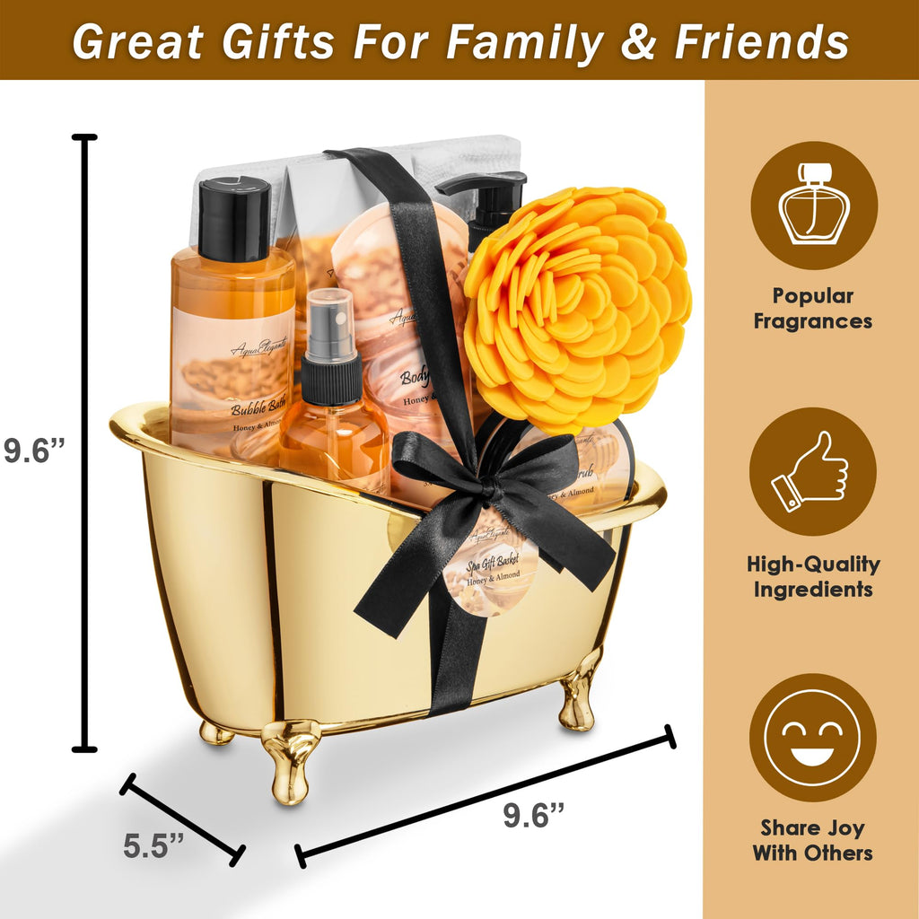 Luxury Spa Gift Baskets for Women | Aqua Elegante Honey & Almond Bath Set