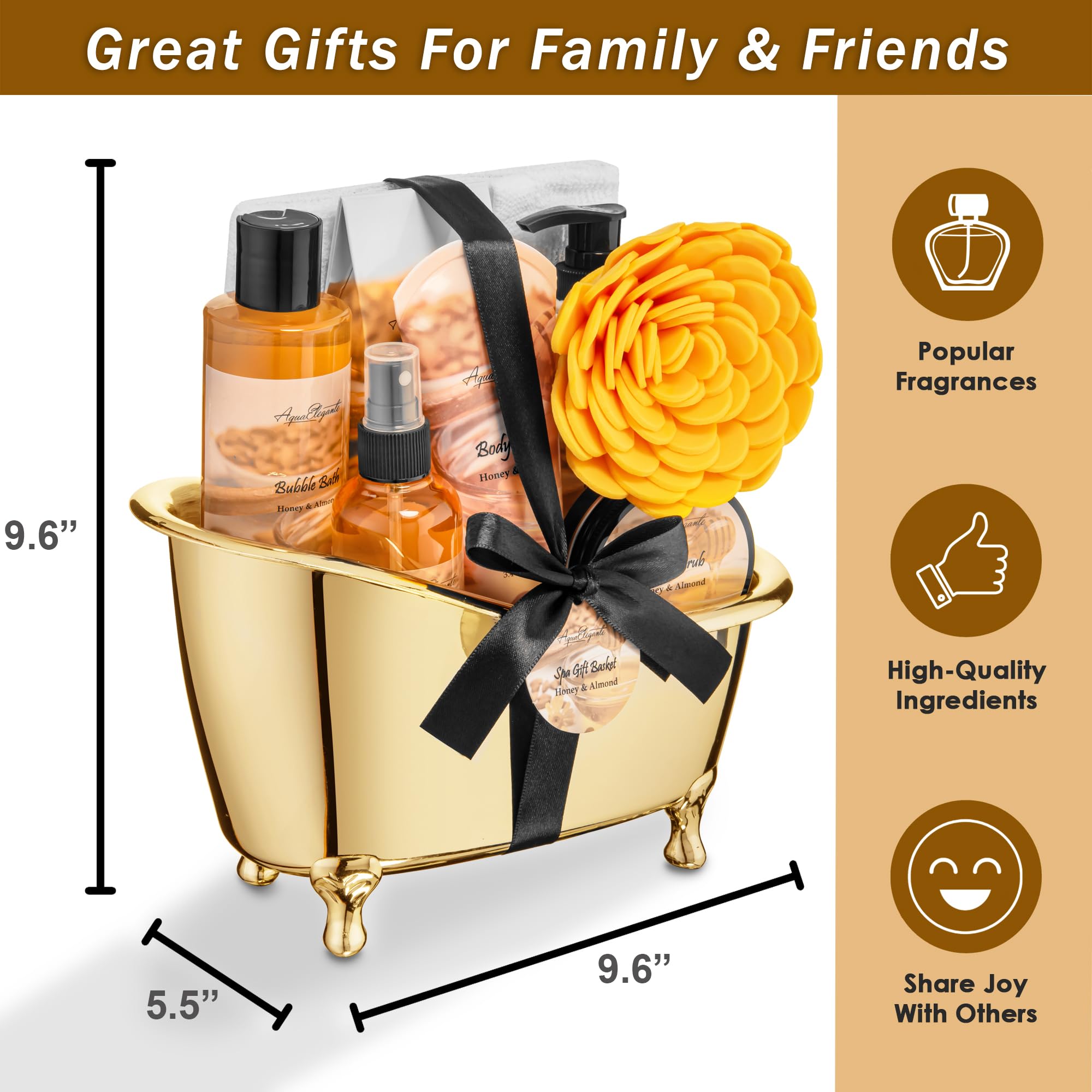 Luxury Spa Gift Baskets for Women | Aqua Elegante Honey & Almond Bath Set
