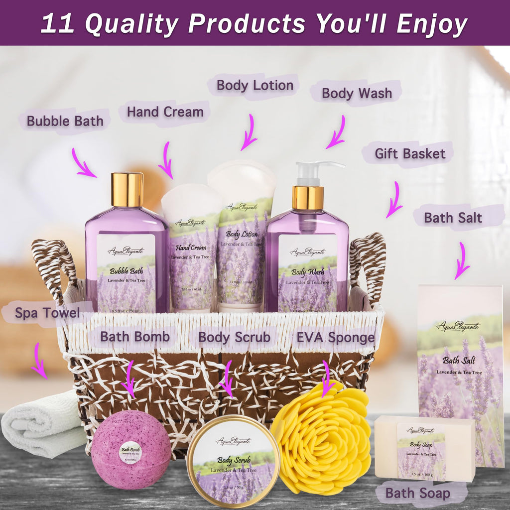 Aqua Elegante Spa Baskets for Women – Luxury Lavender & Tea Tree Bath Set
