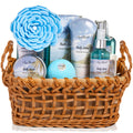 Aqua Elegante Spa Baskets for Women – Luxury Ocean & Coconut Bath Set with Wash, Bubble Bath, Lotion & More