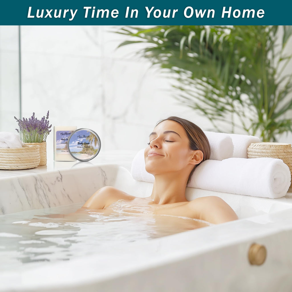 Aqua Elegante Spa Baskets for Women – Luxury Ocean & Coconut Bath Set with Wash, Bubble Bath, Lotion & More