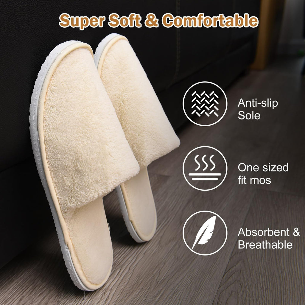 AQUEENLY Guest Slippers – Washable, Non-Slip Indoor Slippers (12 Pack)