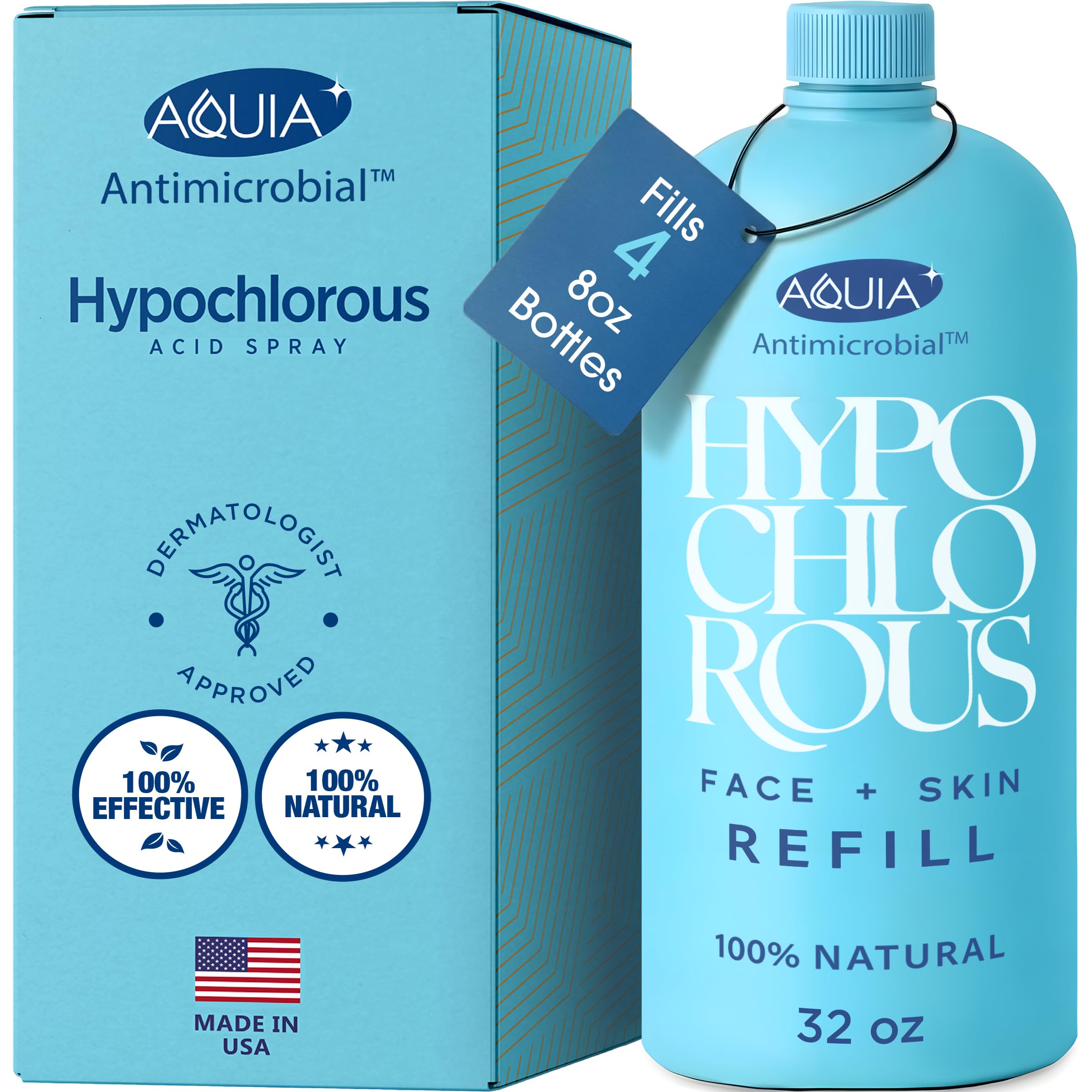 Aquia Hypochlorous Acid Spray for Face and Skin | 32oz Refill Antimicrobial Facial Cleanser