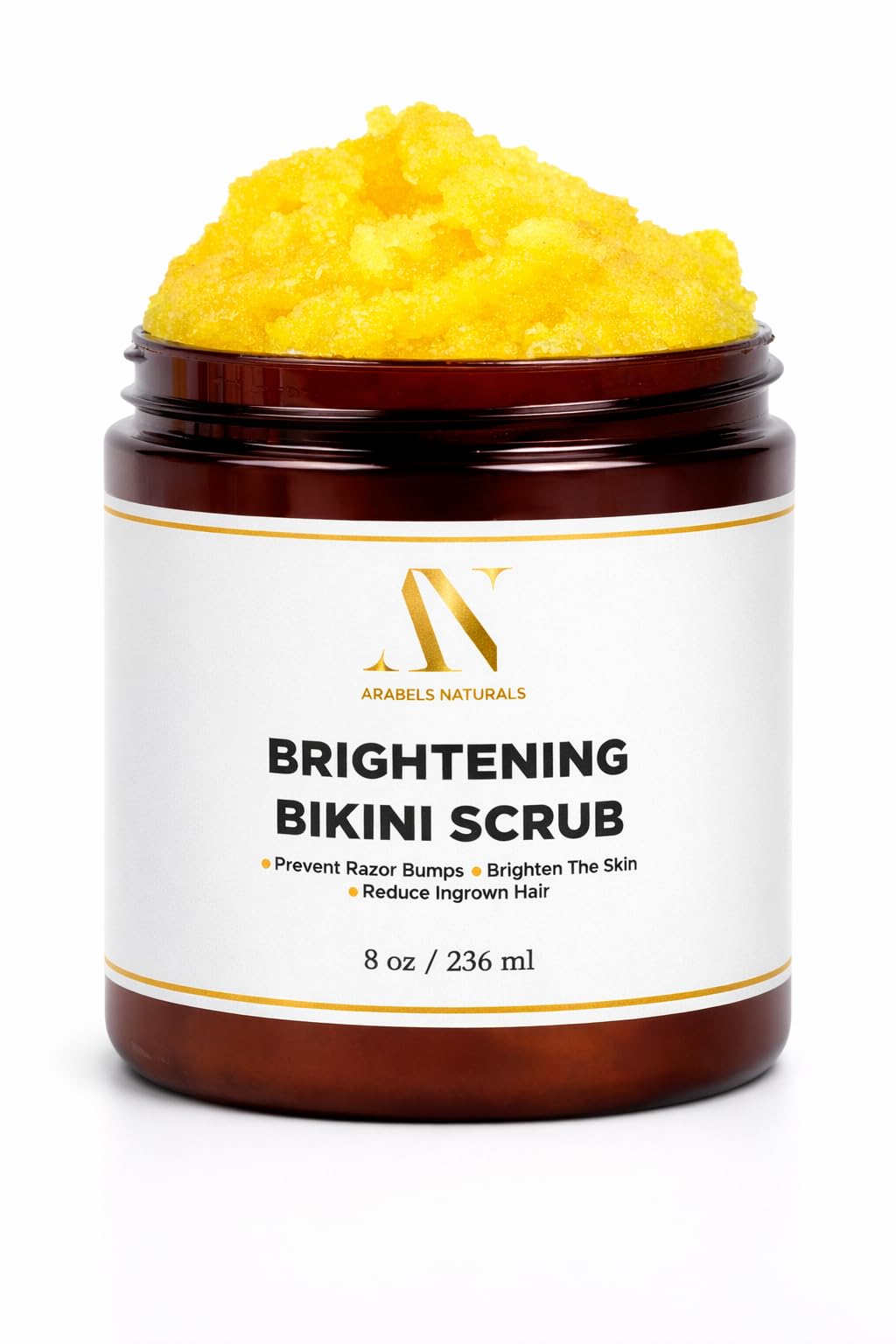ArabelsNaturals Bikini Area Exfoliator & Brightening Body Scrub – 8 oz | Sugar Scrub with Turmeric & Shea Butter