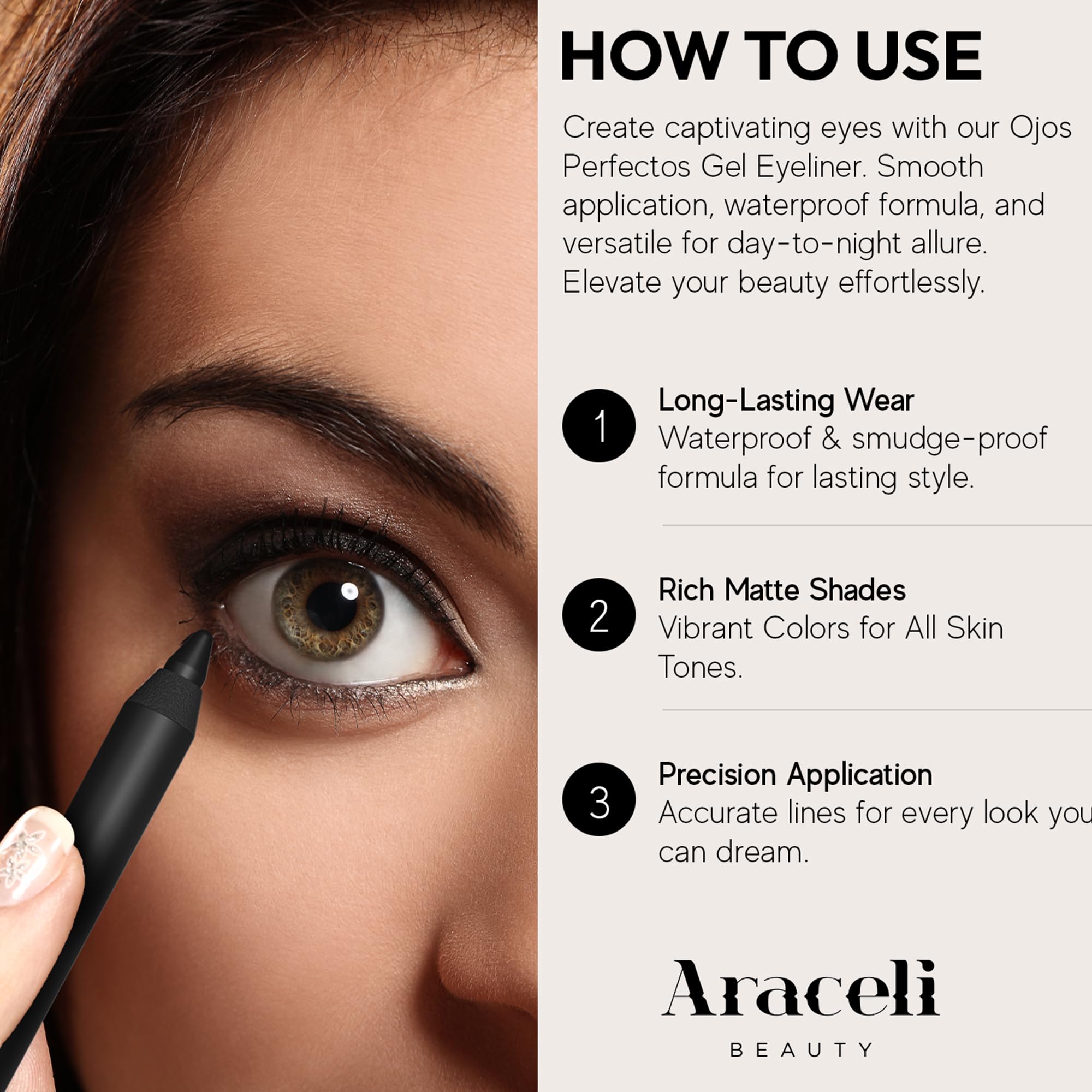 Araceli Beauty Gel Pencil Eyeliner – Water Resistant, Smudge-Proof, Long-Lasting Black