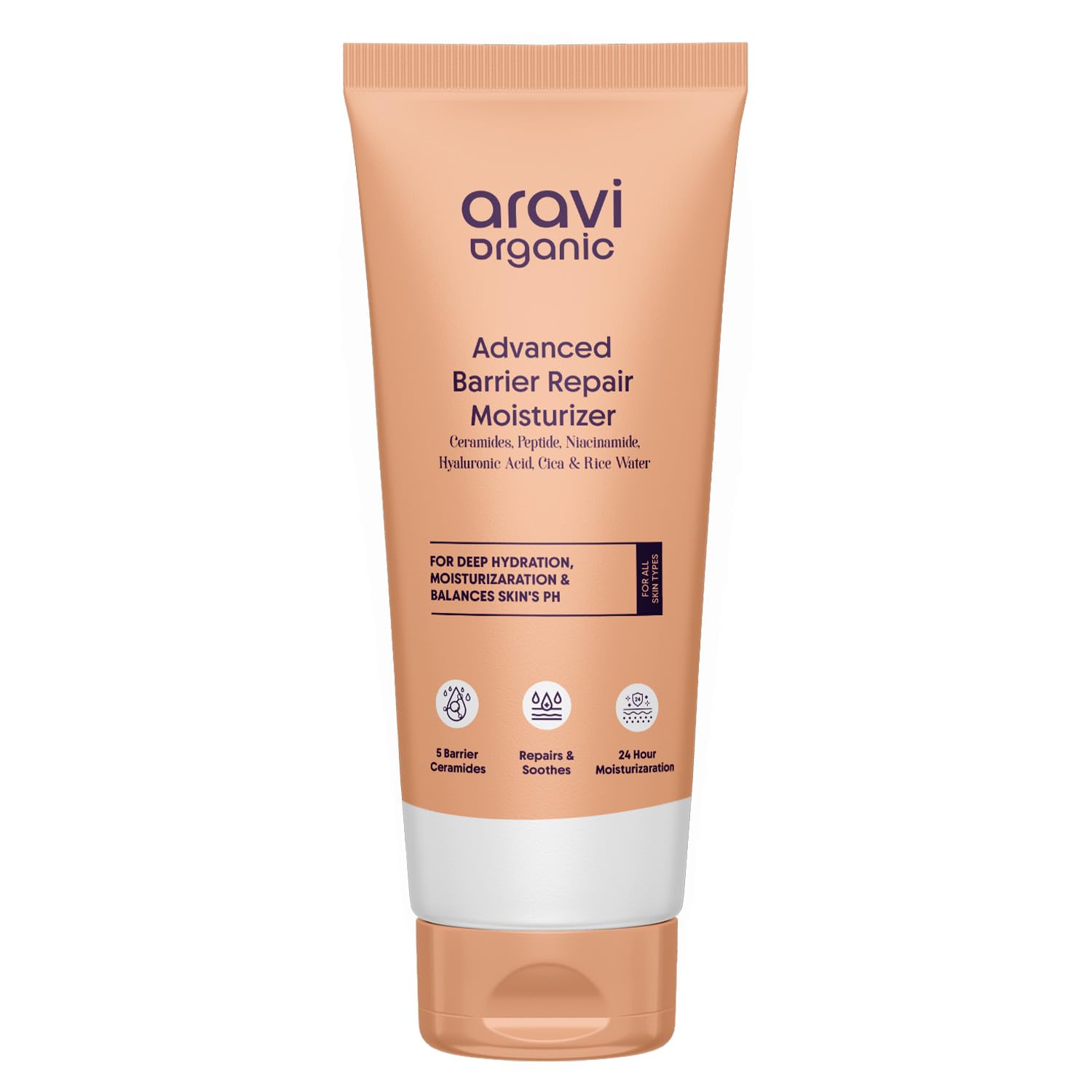 Aravi Organic Advanced Barrier Repair Moisturizer | Ceramides, Peptide, Hyaluronic Acid & Cica – Deep Hydration (3.5 oz / 100 g)