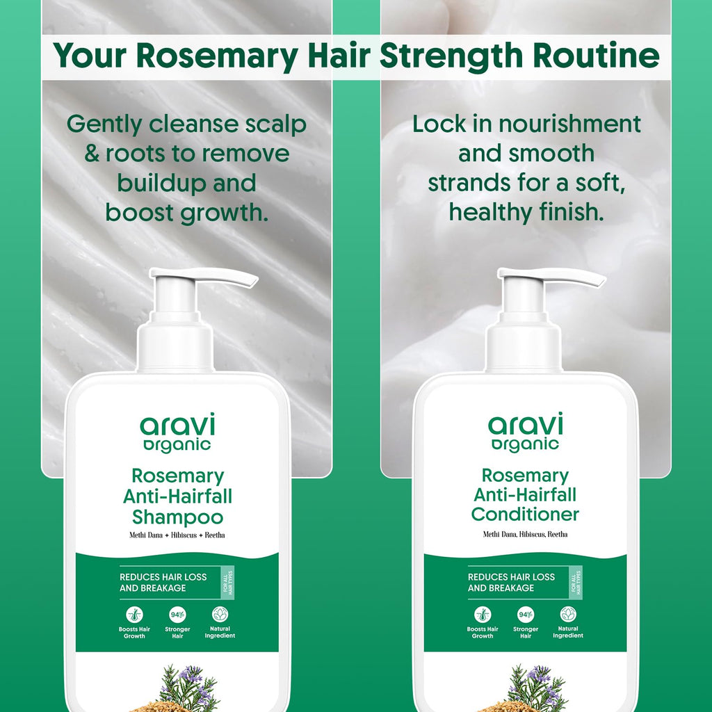 Aravi Organic Rosemary Anti Hairfall & Hair Growth Shampoo & Conditioner Combo | Sulphate-Free | For Dry & Frizzy Hair | 200ml Each