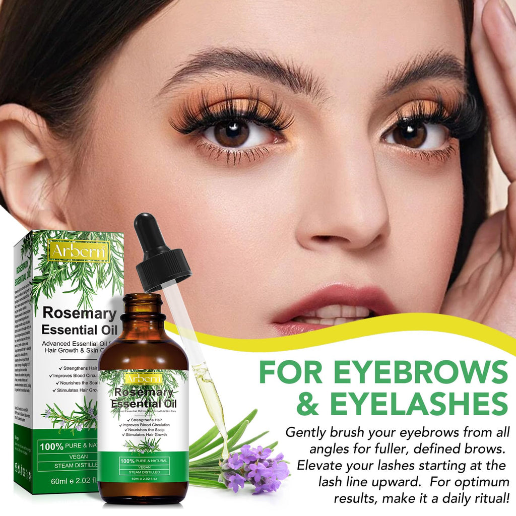 2 Pack Organic Rosemary Oil for Hair Growth | 100% Pure Rosemary Essential Oil for Eyebrow & Eyelash Nourishment | Arbcrn
