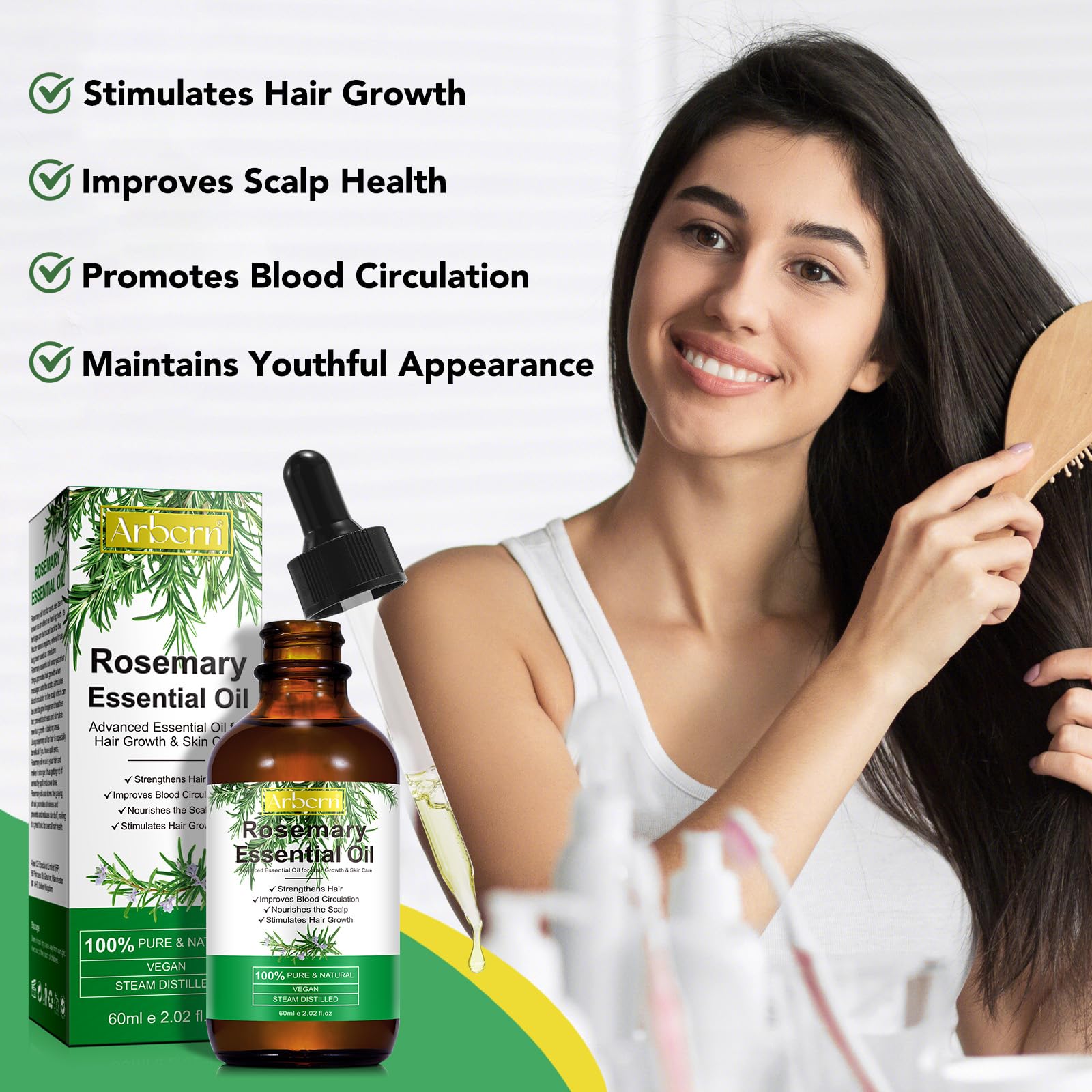 2 Pack Organic Rosemary Oil for Hair Growth | 100% Pure Rosemary Essential Oil for Eyebrow & Eyelash Nourishment | Arbcrn