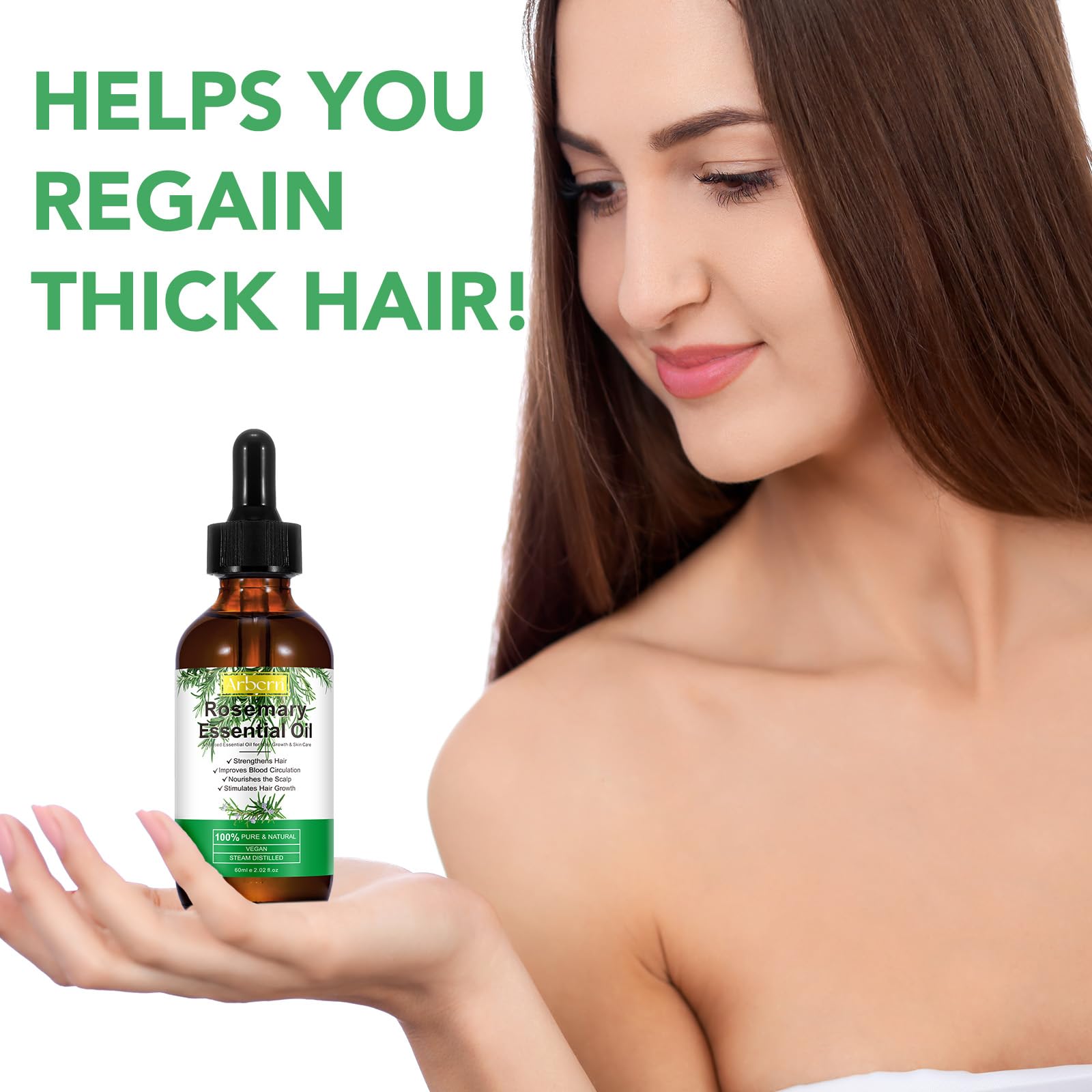 2 Pack Organic Rosemary Oil for Hair Growth | 100% Pure Rosemary Essential Oil for Eyebrow & Eyelash Nourishment | Arbcrn