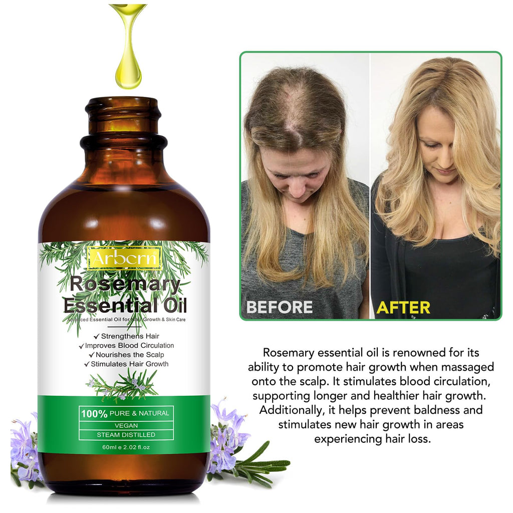 2 Pack Organic Rosemary Oil for Hair Growth | 100% Pure Rosemary Essential Oil for Eyebrow & Eyelash Nourishment | Arbcrn