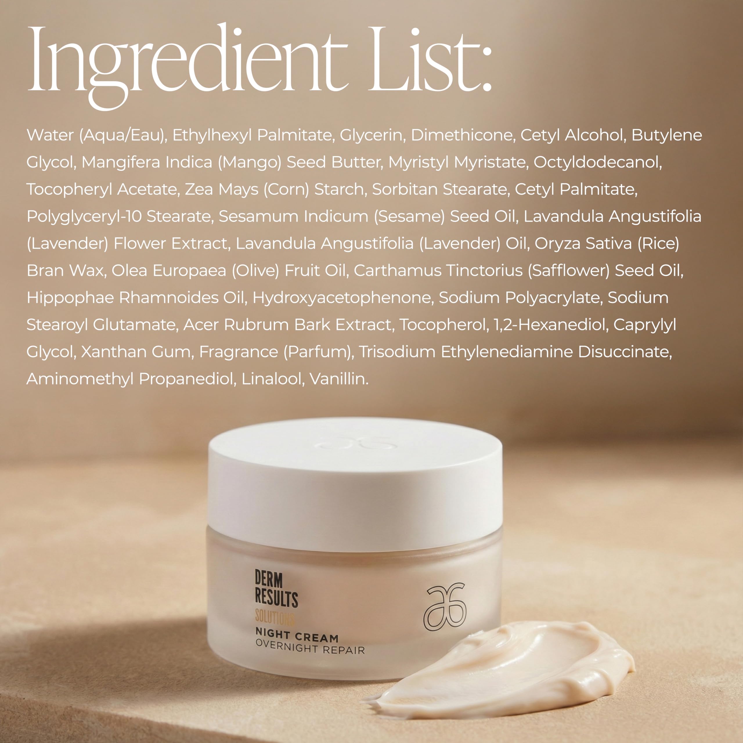 Arbonne DermResults Night Cream – Overnight Hydration with Tri-Lipid Complex (1.7 oz / 50 ml)