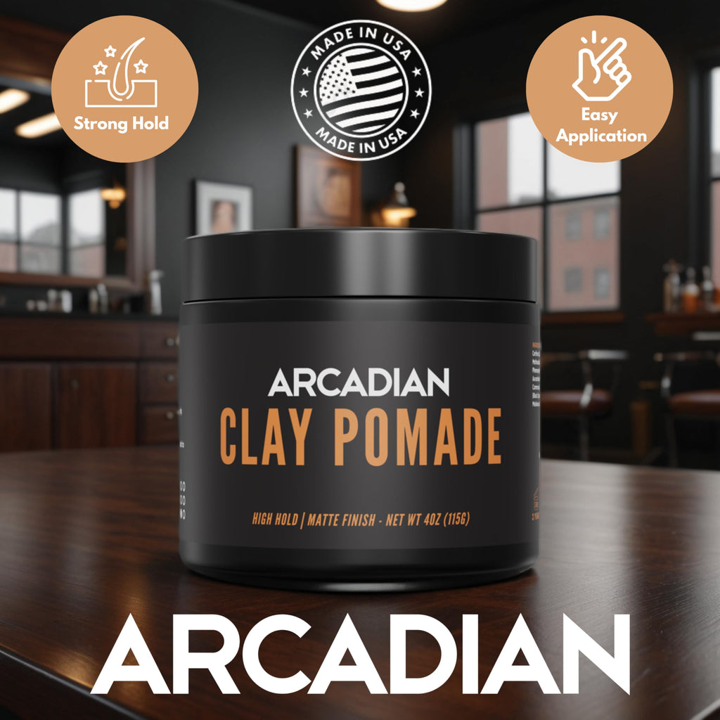Arcadian Grooming Clay Pomade for Men – Vegan Matte Finish, Strong Hold, 4oz