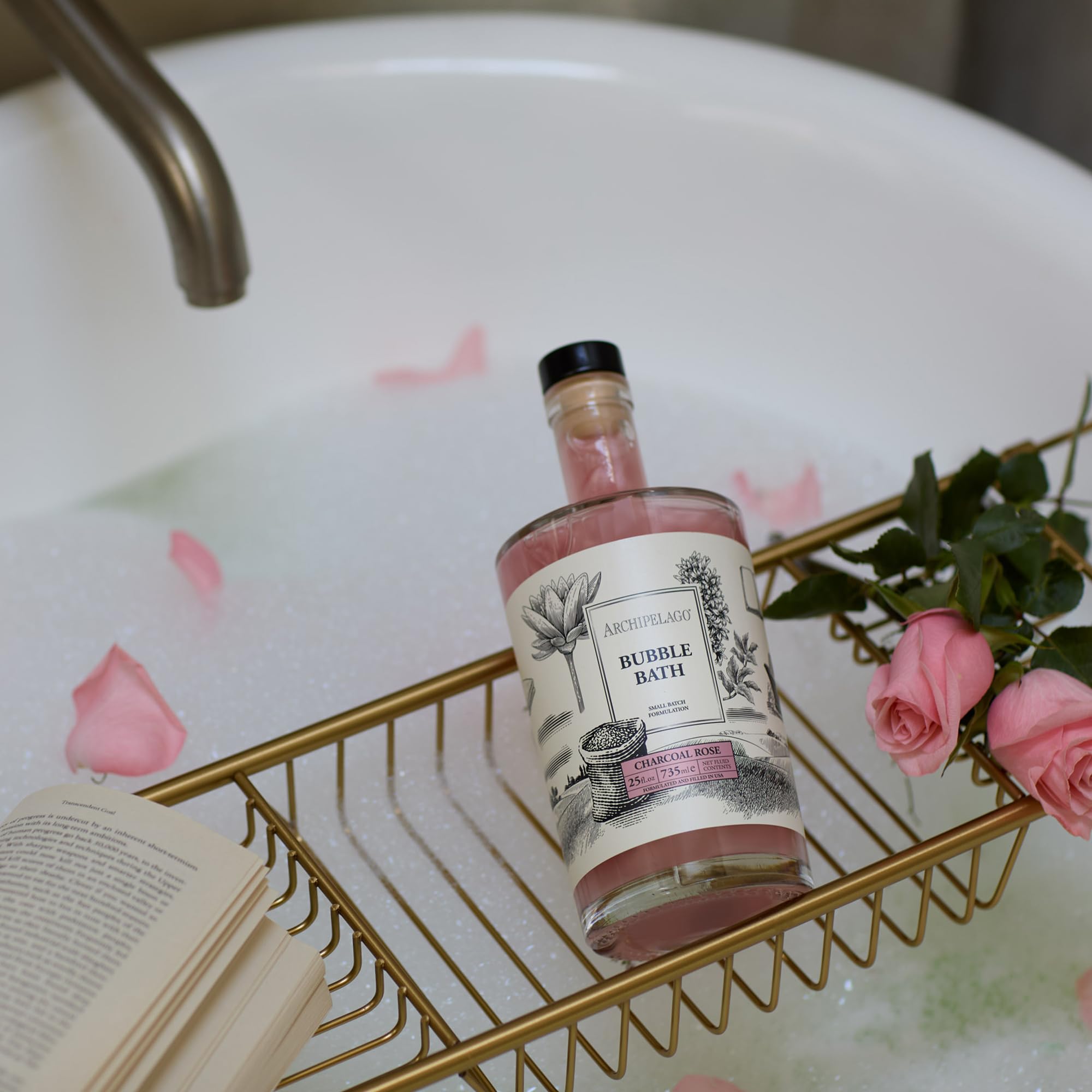 Archipelago Botanicals Luxury Charcoal Rose Bubble Bath – Hydrating & Detoxifying, 25 oz
