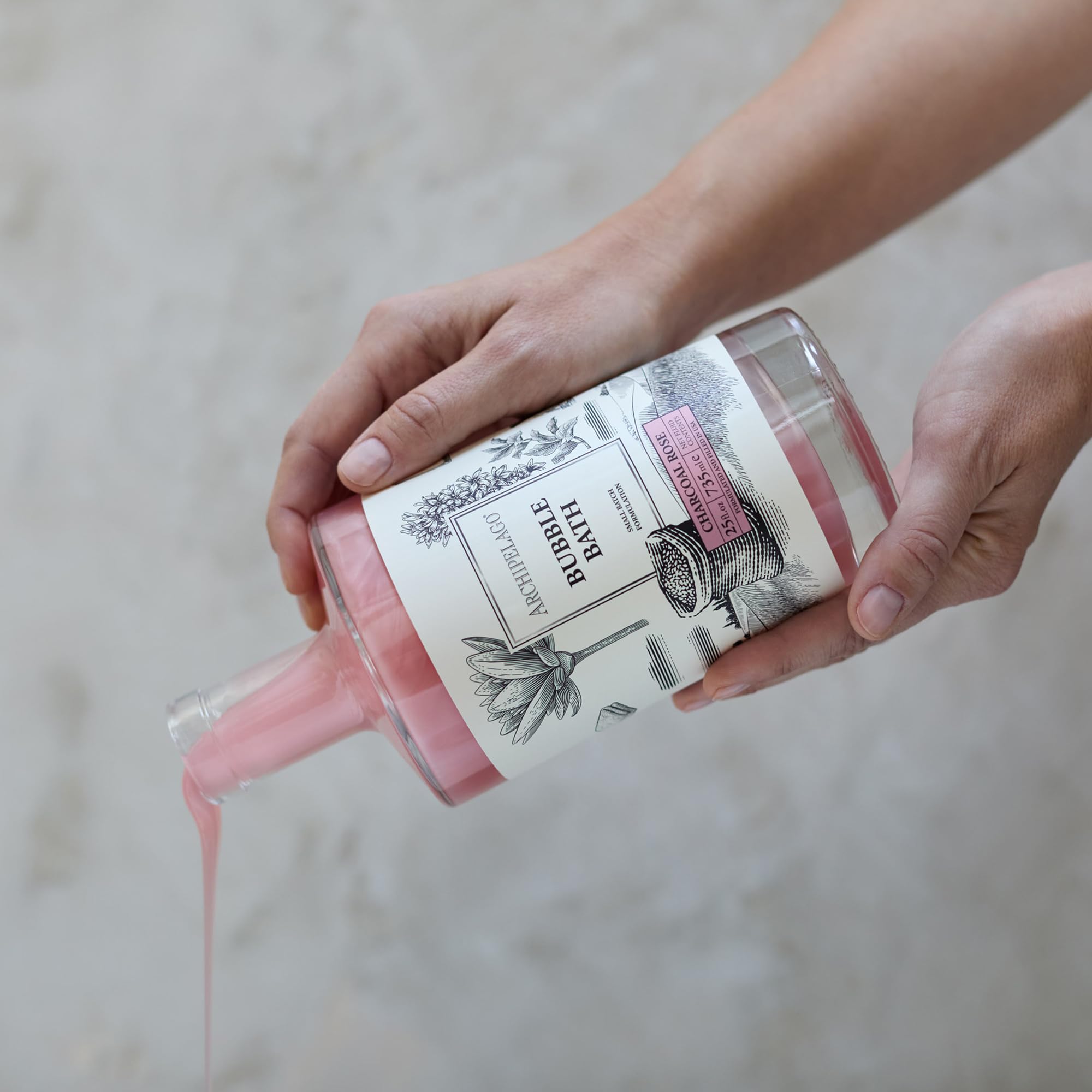 Archipelago Botanicals Luxury Charcoal Rose Bubble Bath – Hydrating & Detoxifying, 25 oz