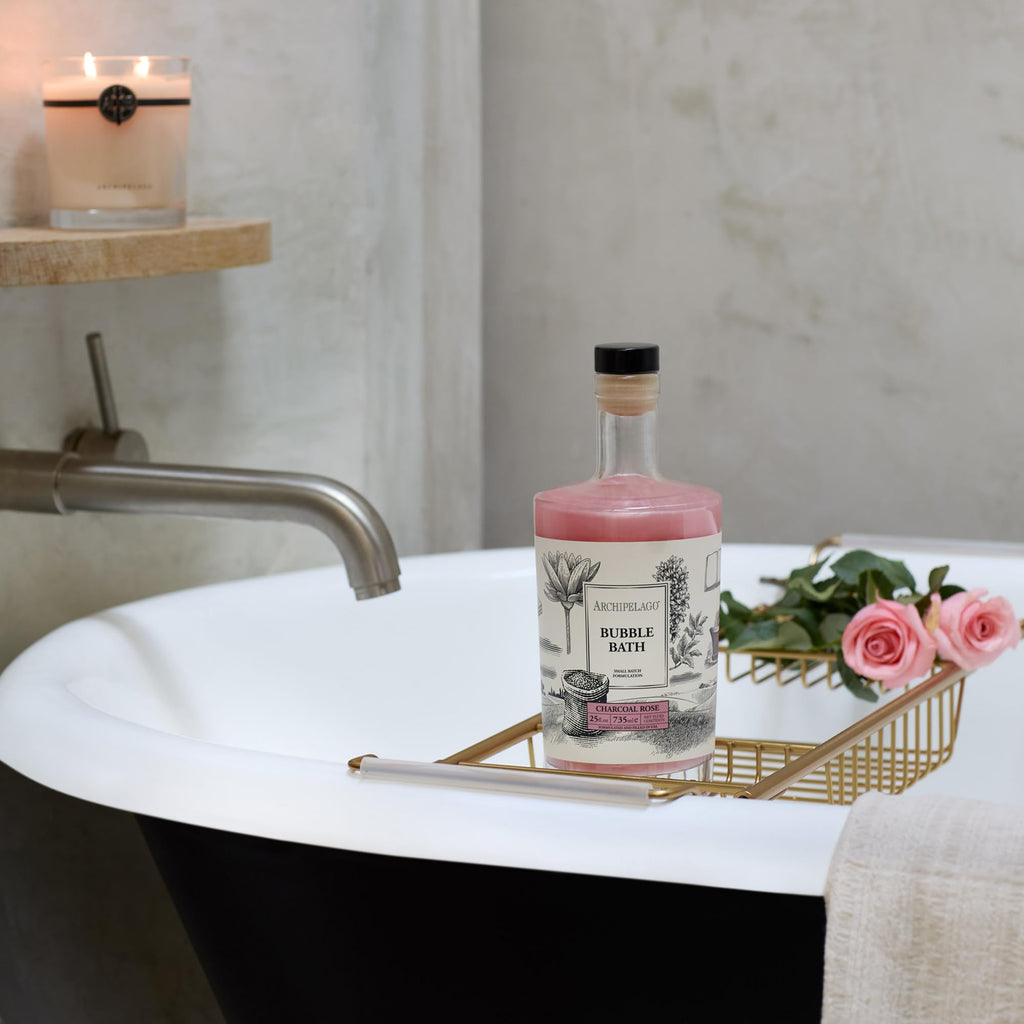 Archipelago Botanicals Luxury Charcoal Rose Bubble Bath – Hydrating & Detoxifying, 25 oz