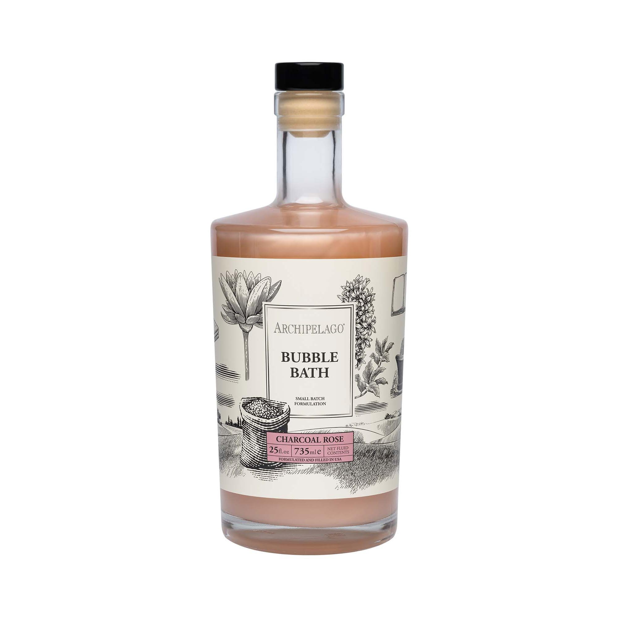 Archipelago Botanicals Luxury Charcoal Rose Bubble Bath – Hydrating & Detoxifying, 25 oz