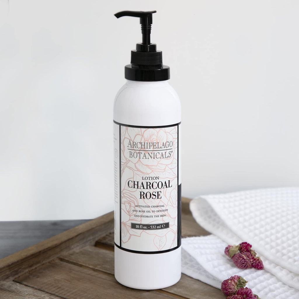Archipelago Botanicals Charcoal Rose Lotion – Hydrating Body Lotion, 18 oz