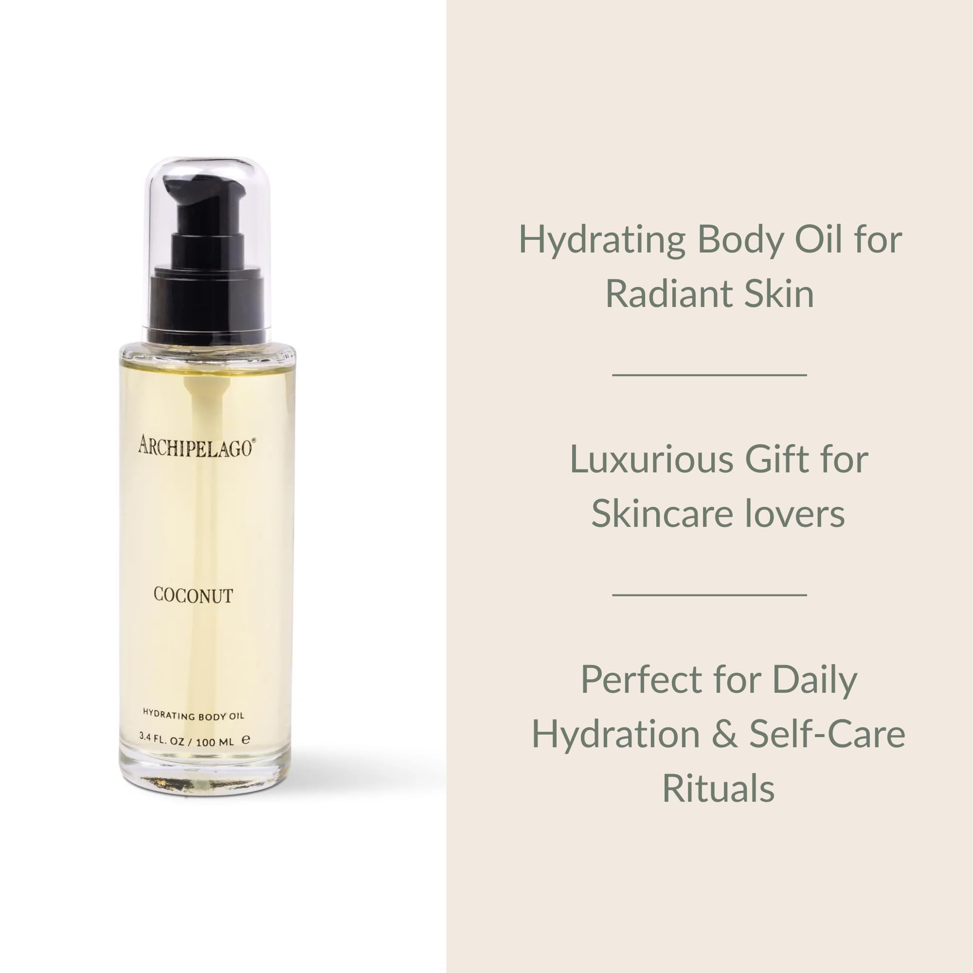 Archipelago Botanicals Coconut Hydrating Body Oil — Lightweight Jojoba, Argan & Rosehip for Soft, Glowing Skin