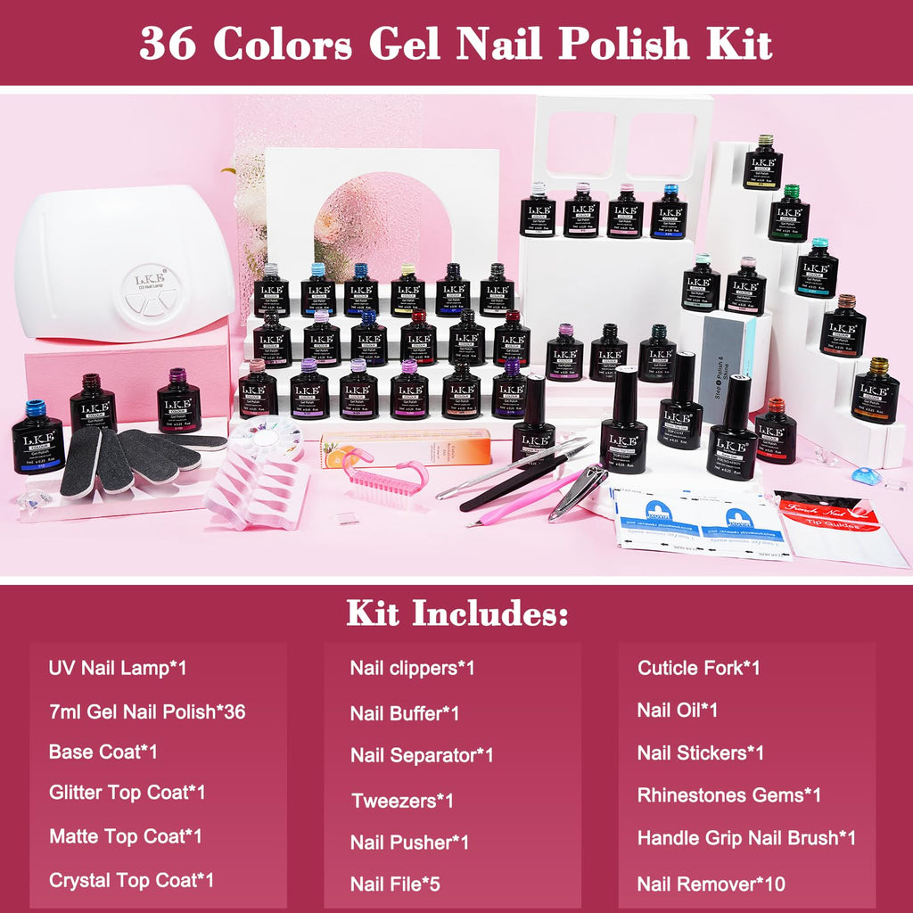 ARCWEISSO Gel Nail Polish Kit with UV Light — 36 Colors, Base & Top Coats