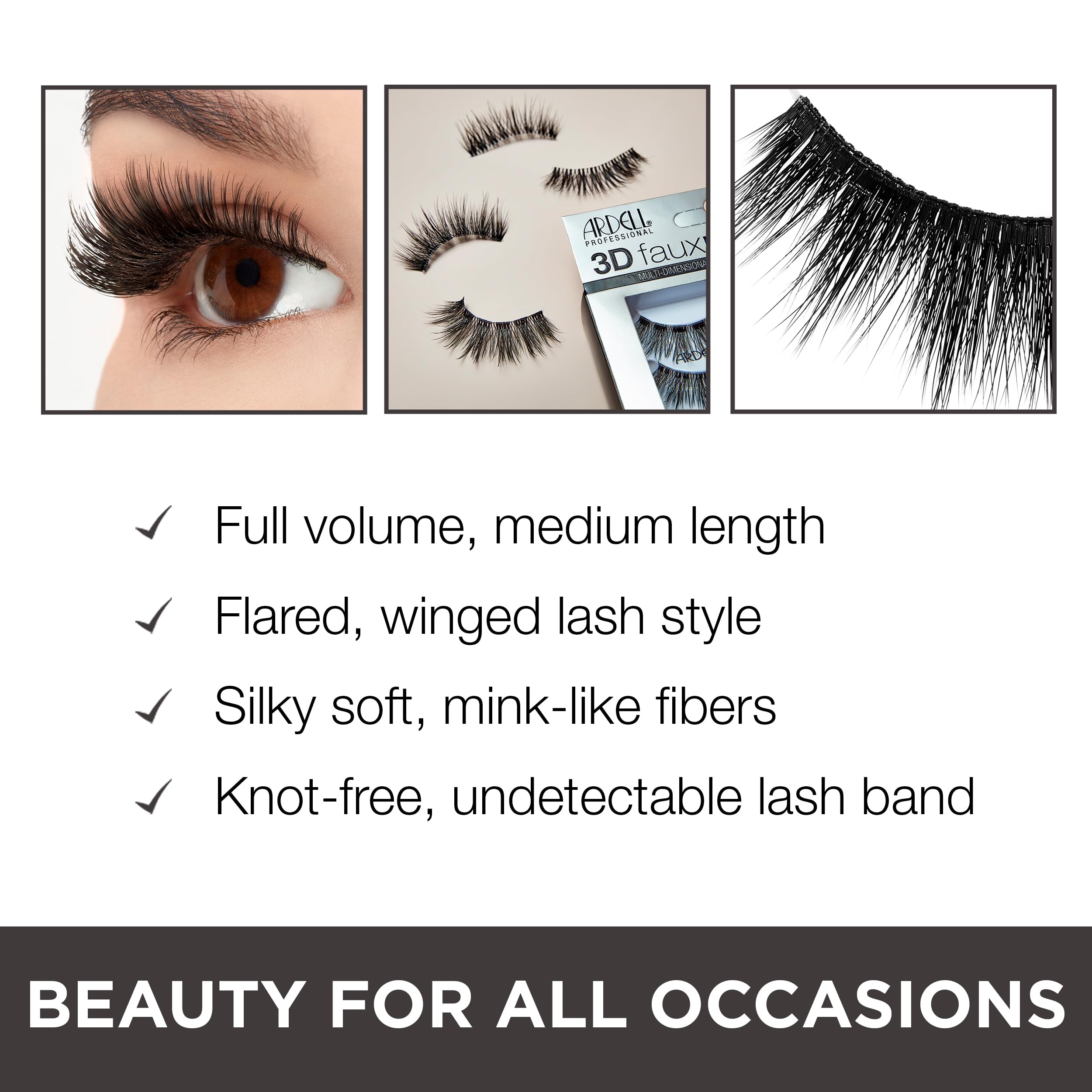 Ardell 3D Faux Mink 852 Lashes - Fluffy Volume Wispy Lashes for a Natural Glam Look | 4 Pairs