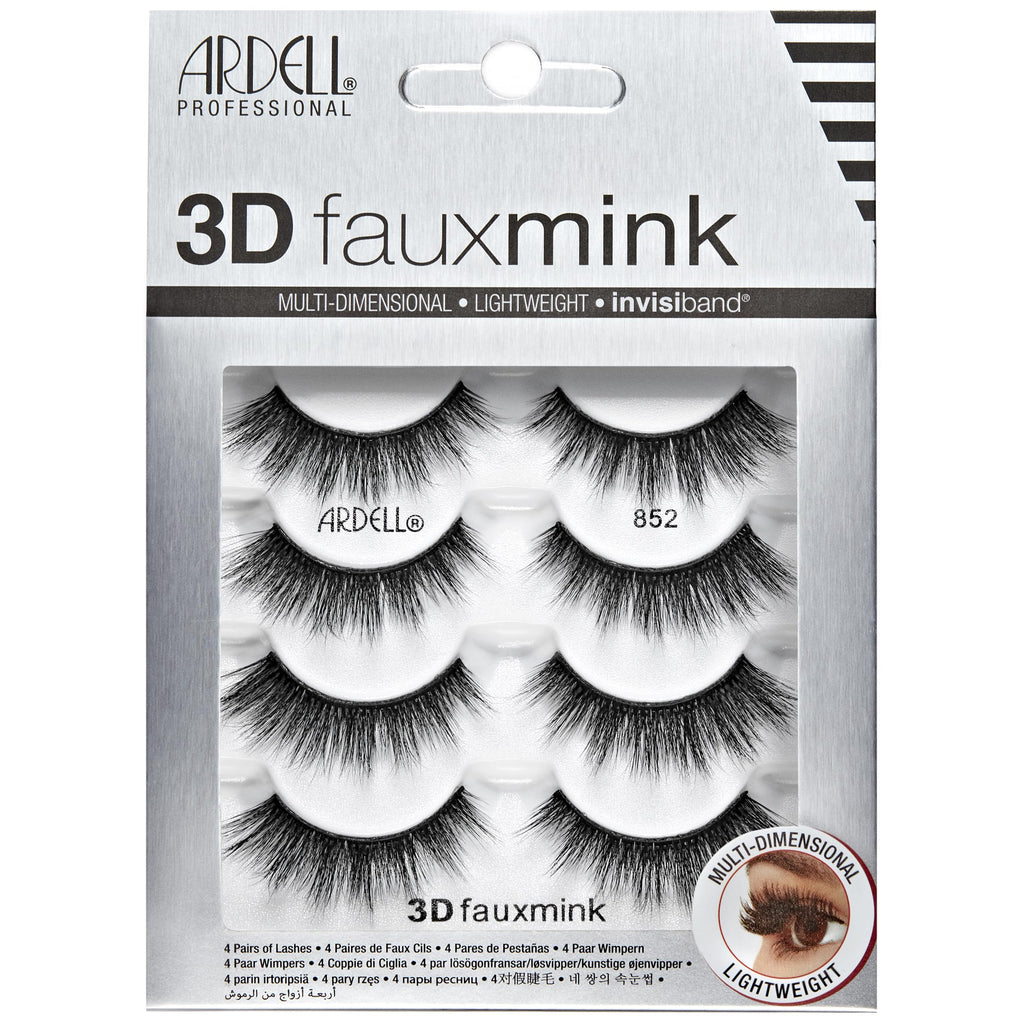 Ardell 3D Faux Mink 852 Lashes - Fluffy Volume Wispy Lashes for a Natural Glam Look | 4 Pairs
