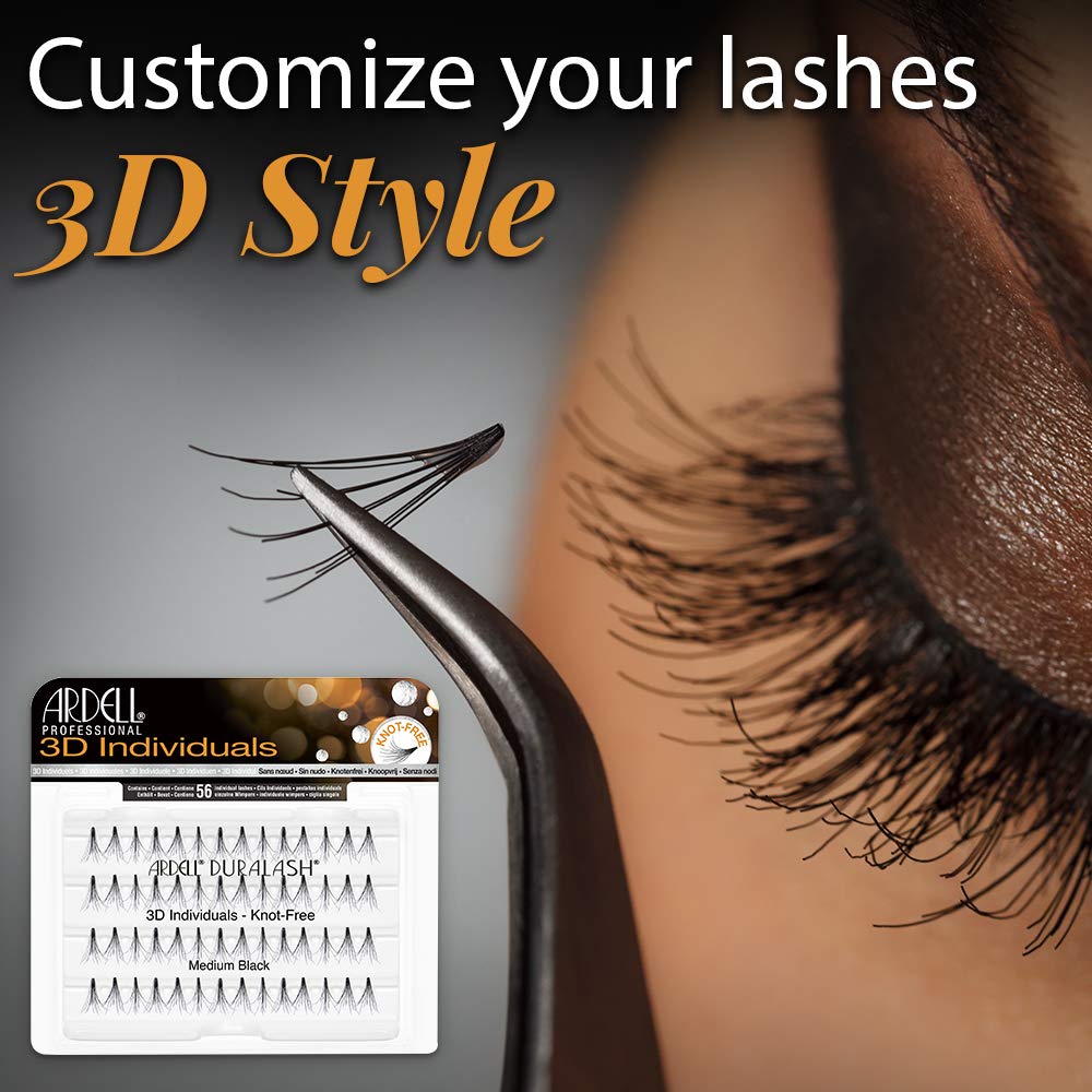Ardell 3D Individuals Lashes Medium Black - Natural Looking DIY Lash Clusters, Eyelash Extensions, 4 Pack
